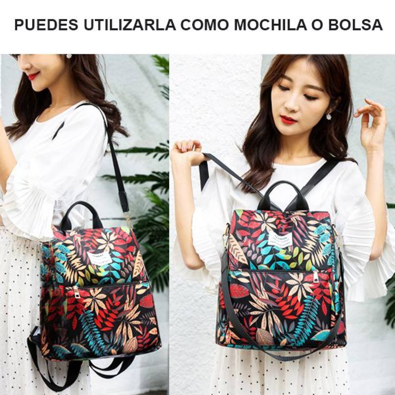 Mochila para Mujer, Diseño moderno, Bolso de Mano, Antirrobo, Mutiples Cierres, Ajustable, Escolar 