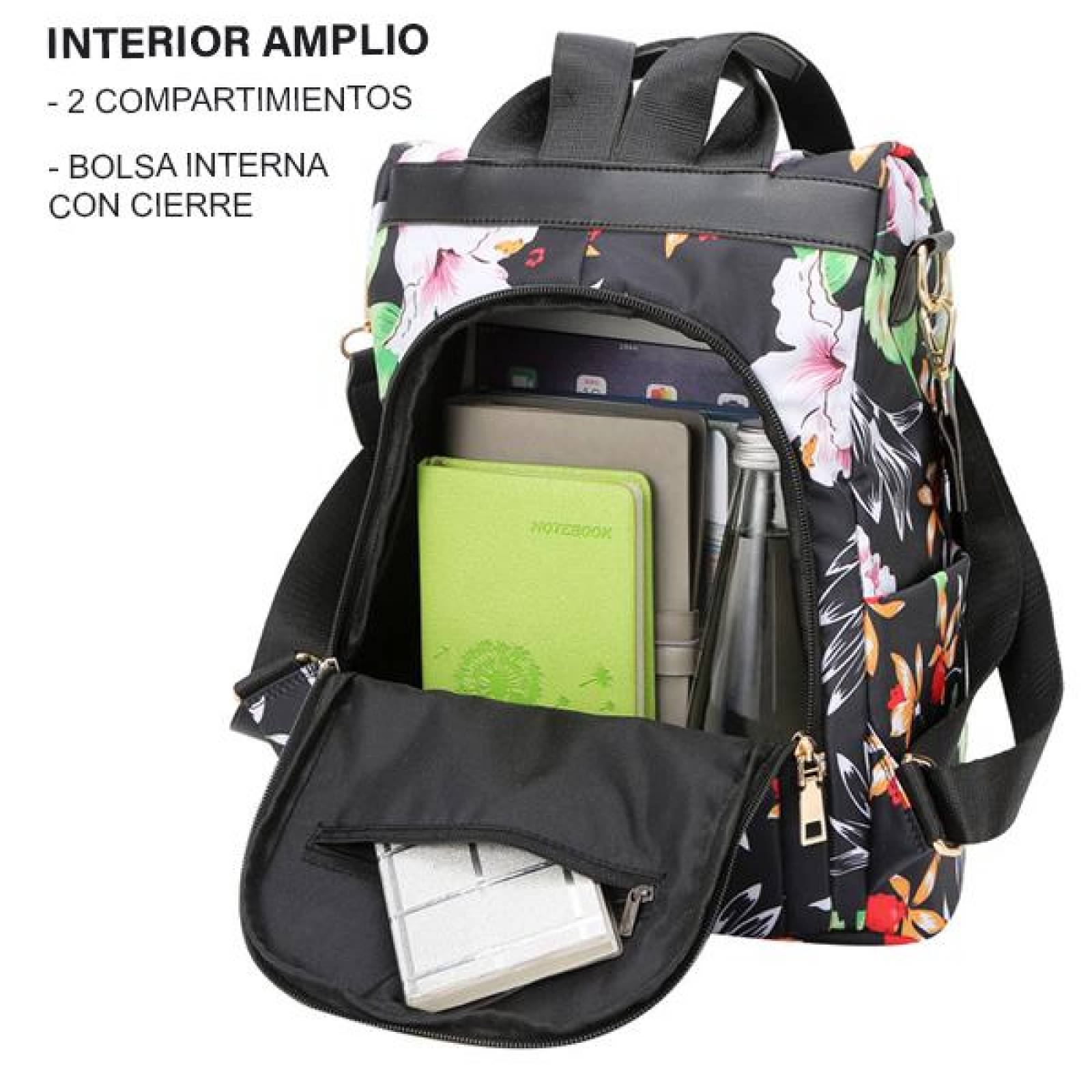 Mochila para Mujer, Diseño moderno, Bolso de Mano, Antirrobo, Mutiples Cierres, Ajustable, Escolar 