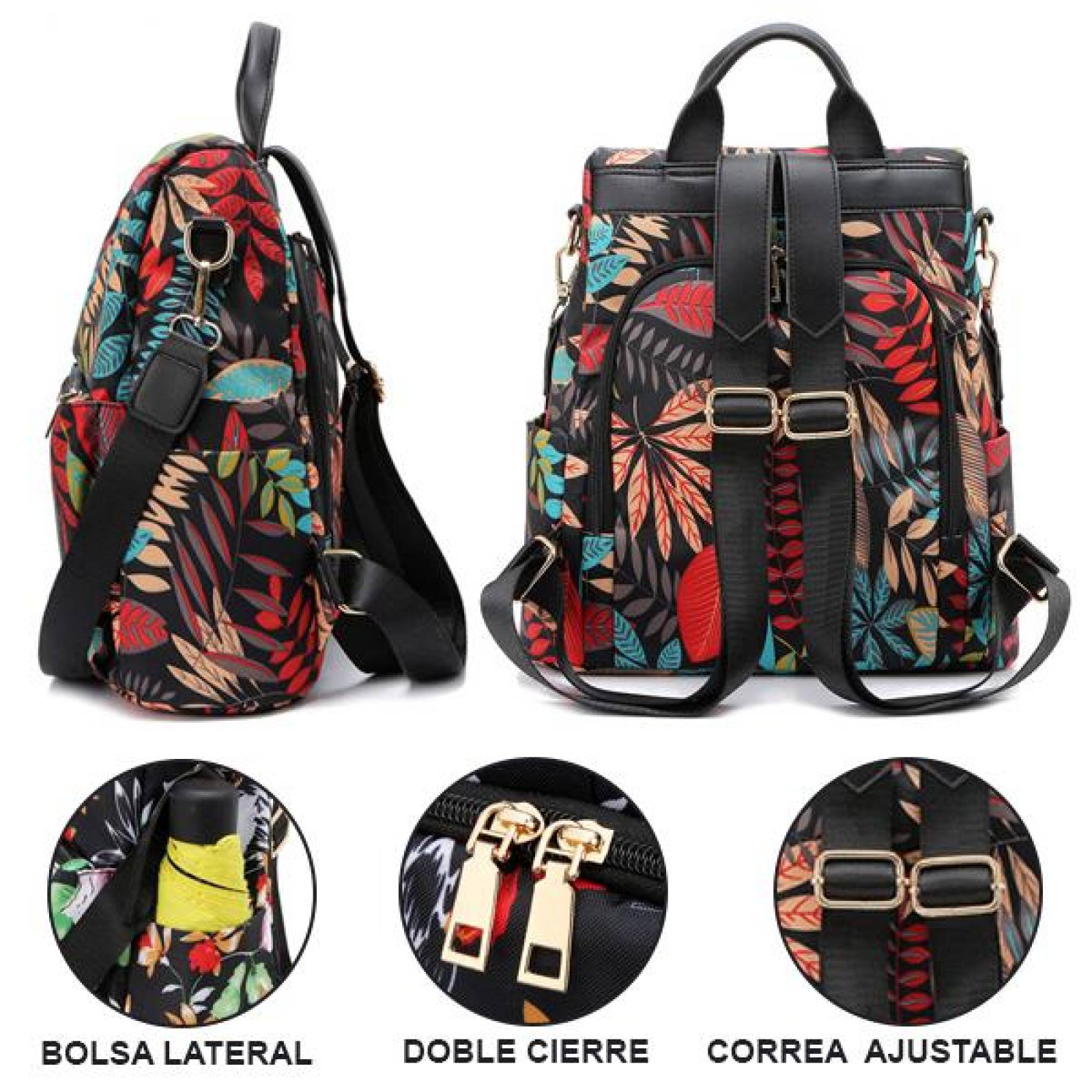 Mochila para Mujer, Diseño moderno, Bolso de Mano, Antirrobo, Mutiples Cierres, Ajustable, Escolar 