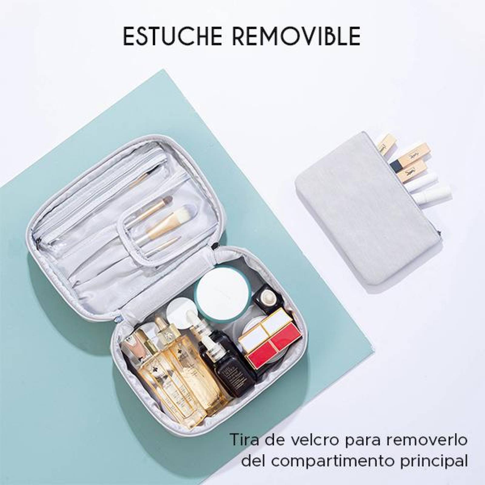 Cosmetiquera Multiples Compartimentos con Bolsa Interior Desprendible 