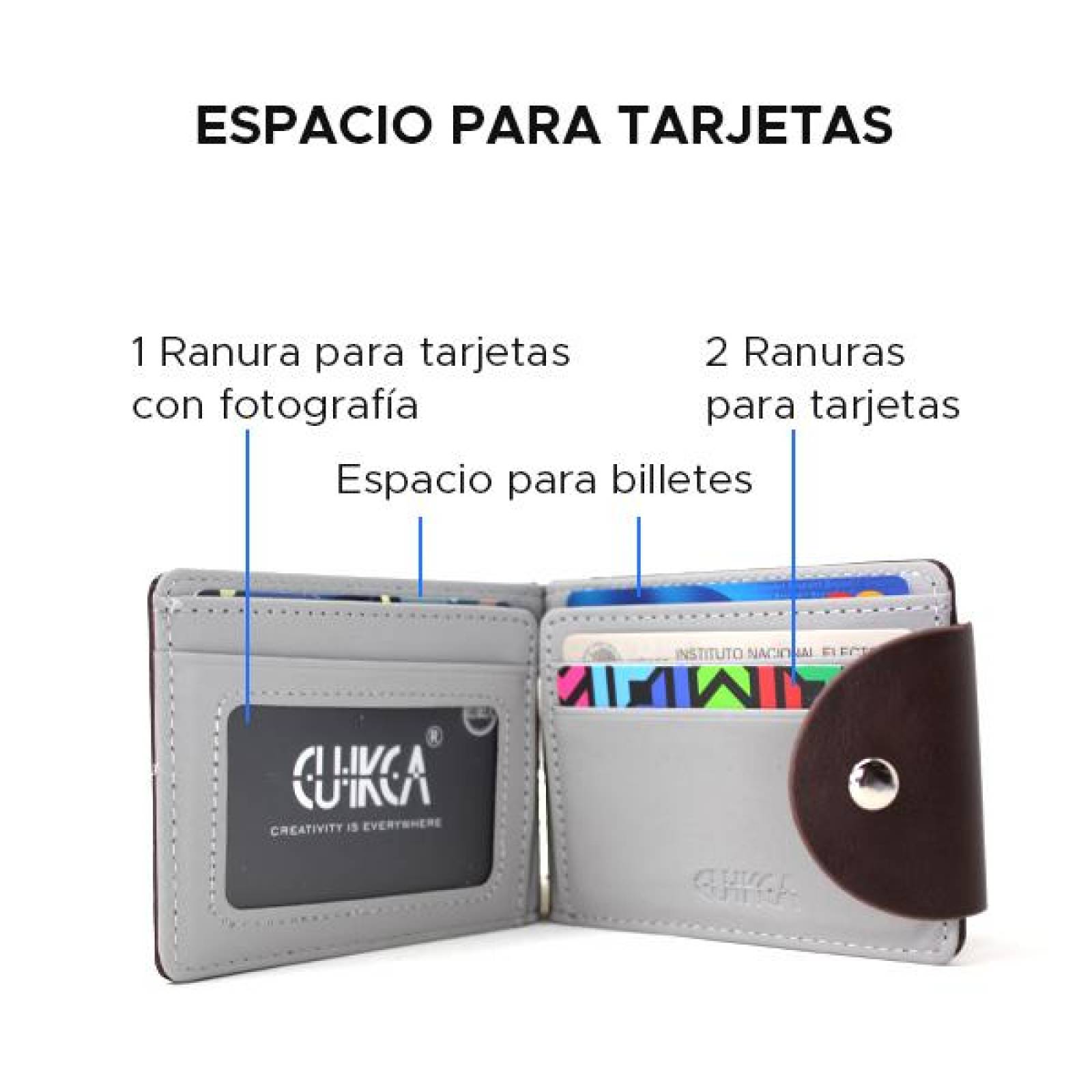 Cartera Tarjetero con Clip para Billetes Multiples Compartimentos 