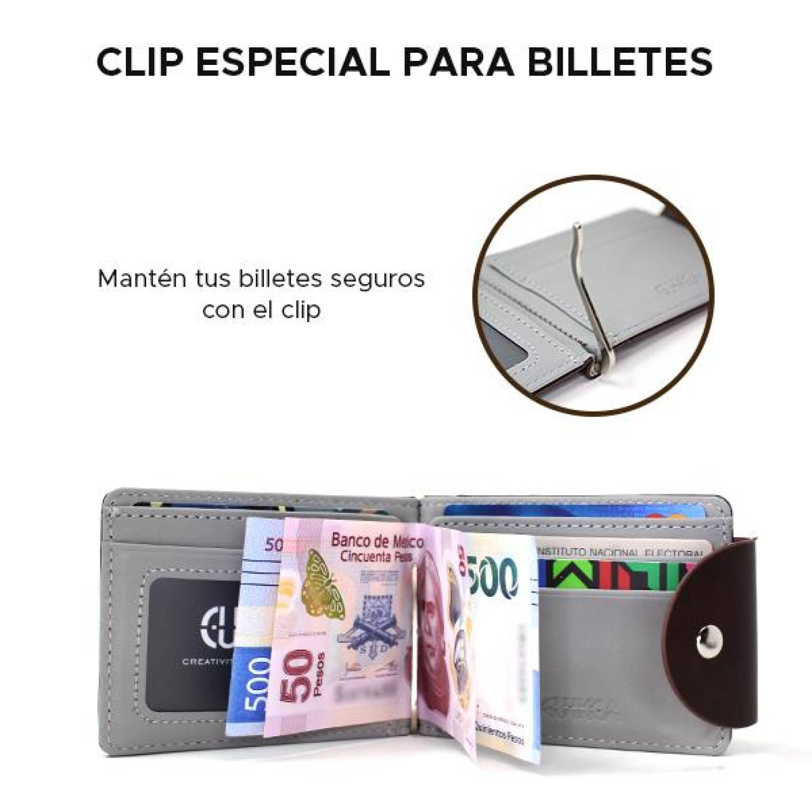 Cartera Tarjetero con Clip para Billetes Multiples Compartimentos 