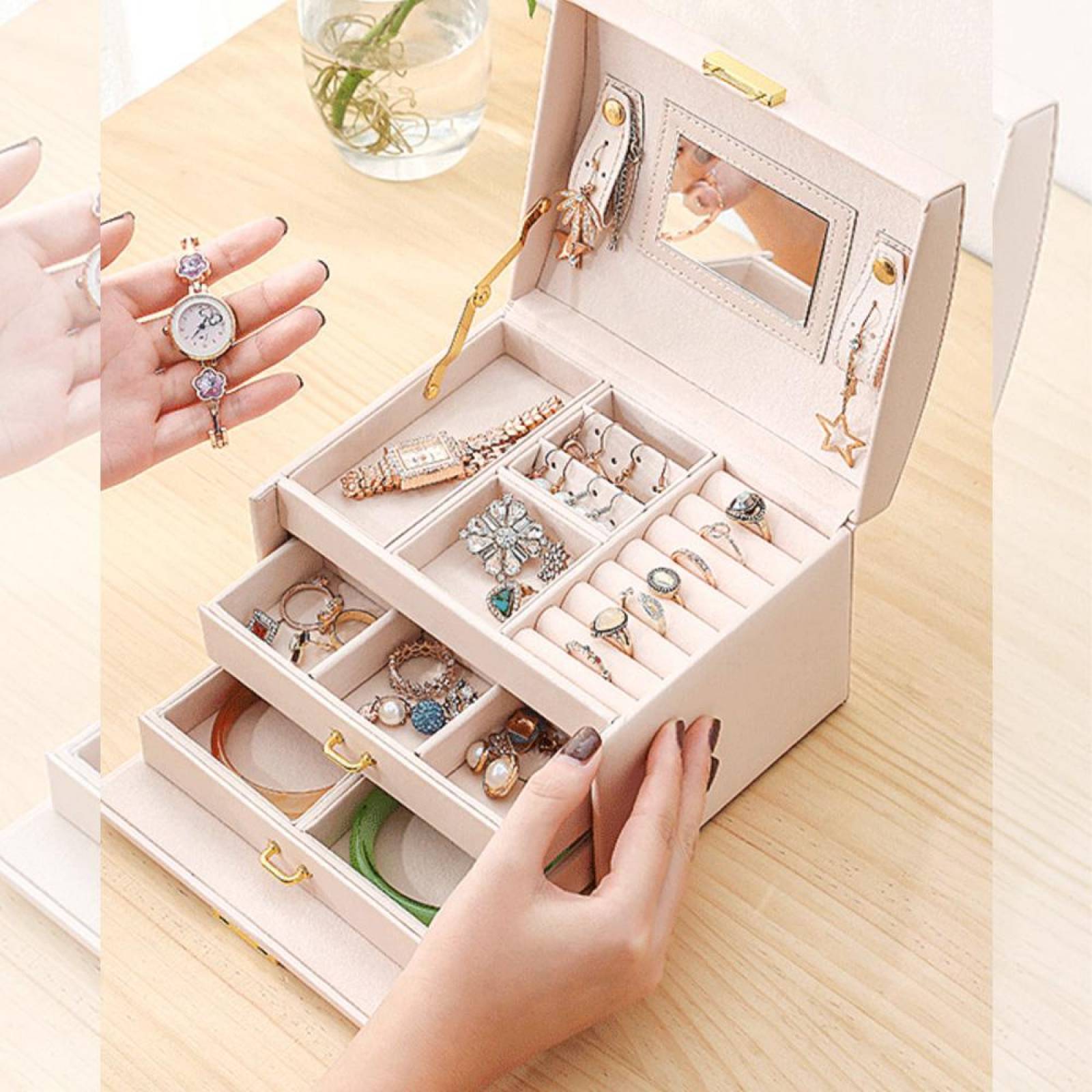 Elegante Estuche para Joyeria Alhajero Amplio Espacio Múltiples Compartimentos 