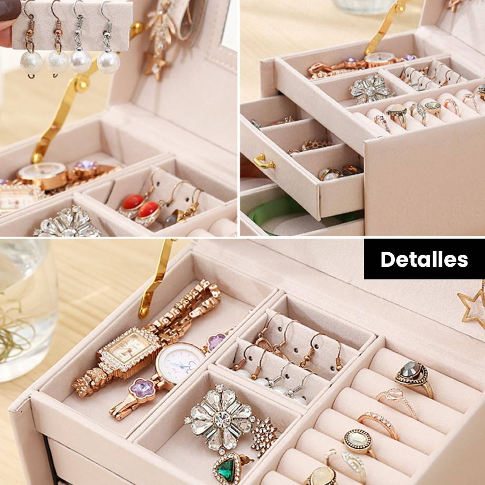 Elegante Estuche para Joyeria Alhajero Amplio Espacio Múltiples Compartimentos 