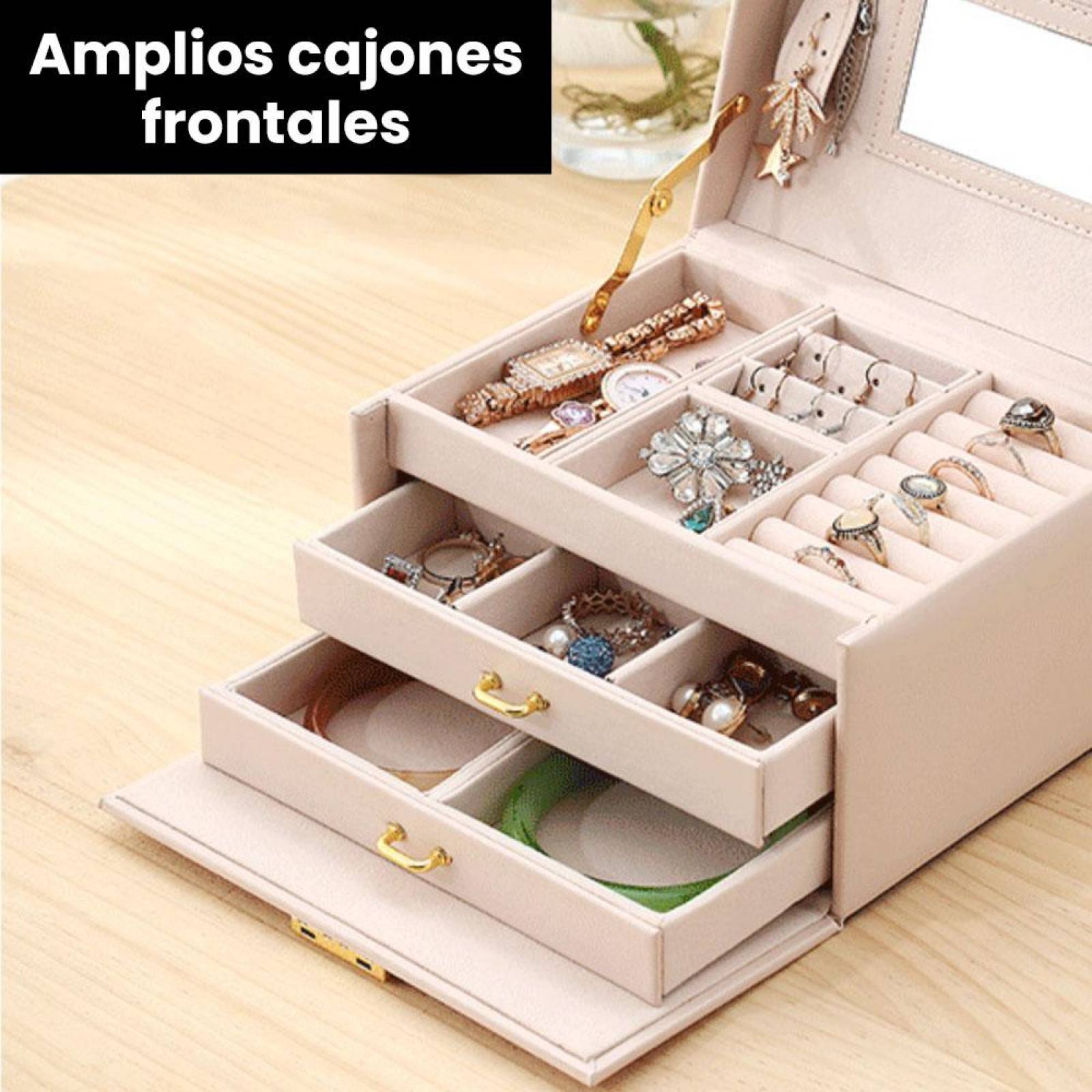 Elegante Estuche para Joyeria Alhajero Amplio Espacio Múltiples Compartimentos 