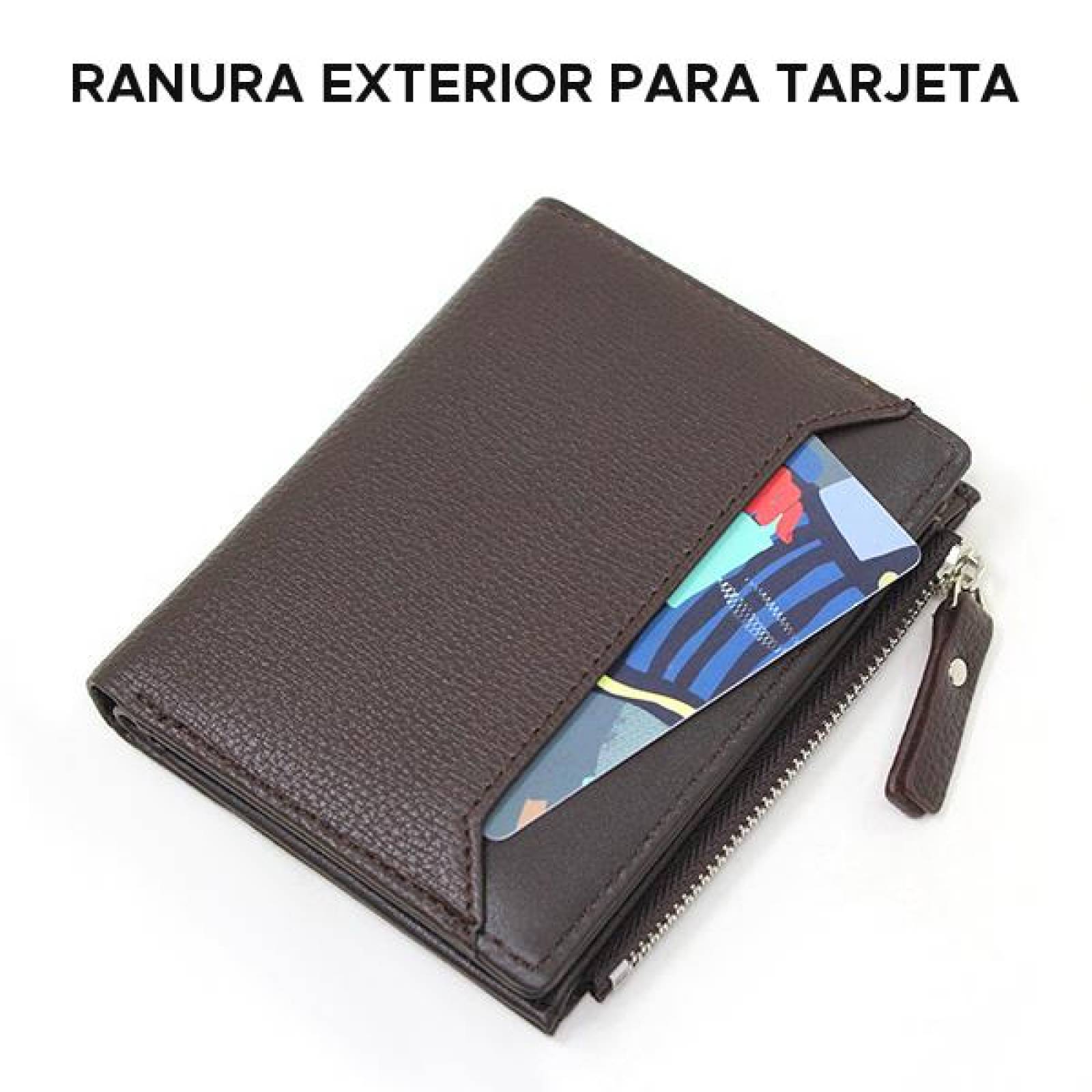 Cartera Monedero Tarjetero Multiples Compartimentos con Cierre de Seguridad 