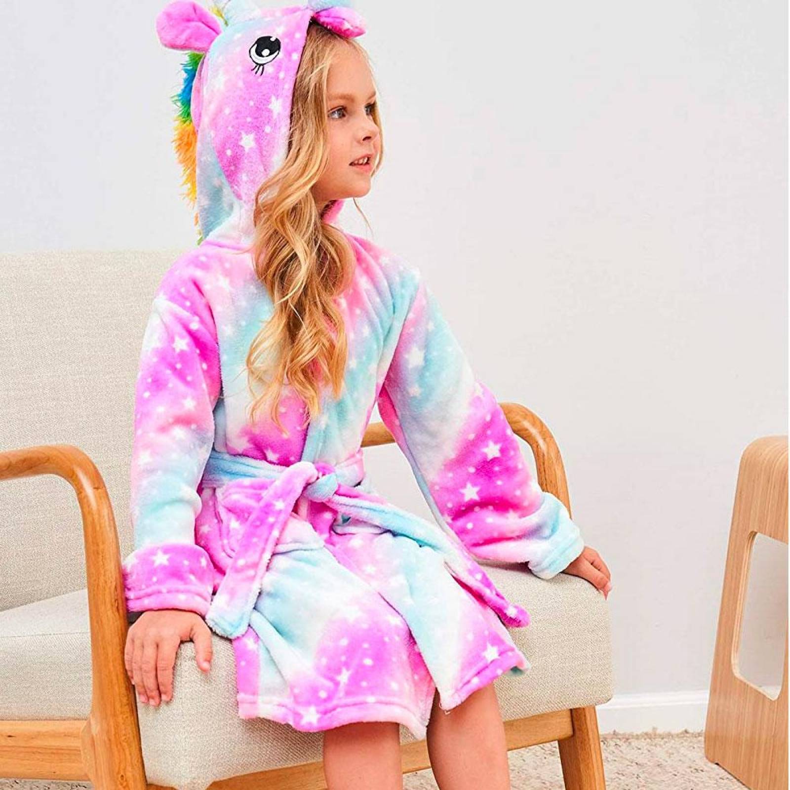 Bata Estampada de Franela para Niños con Cinturón Ajustable