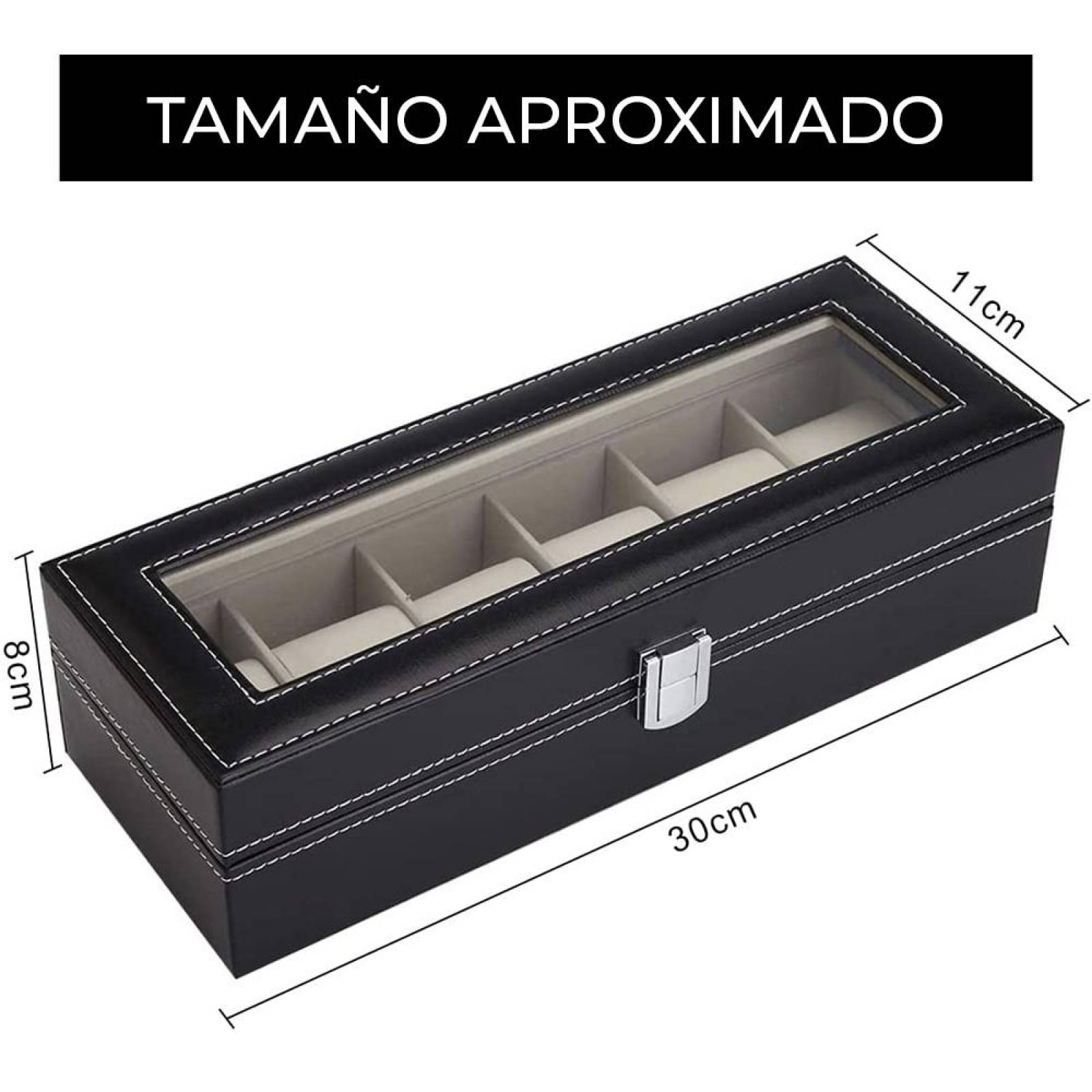 Caja Organizadora de Relojes Tipo Cuero con 6 Ranuras 