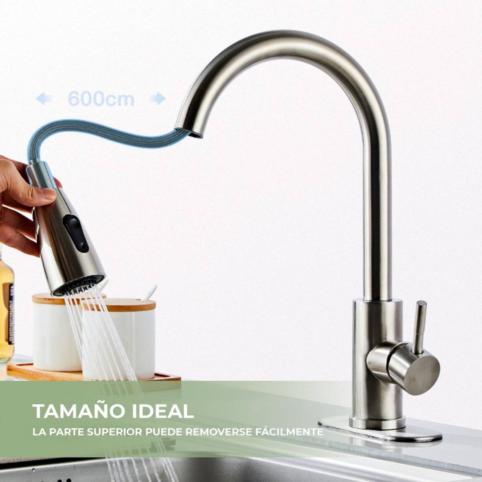 Grifo Extraíble con Manija para Cocina de Acero Inoxidable 