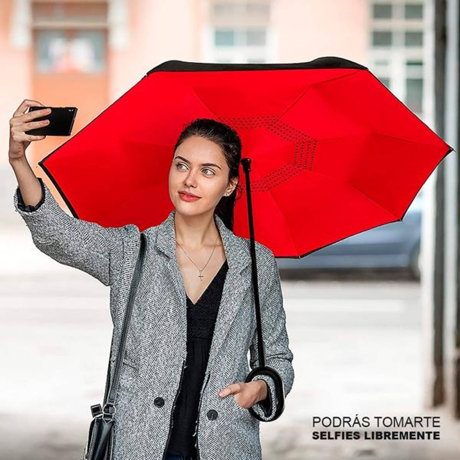 PARAGUAS INVERTIDO RESISTENTE EXCELENTE CALIDAD AUTOMATICO EXCLUSIVO DISEÑO COLOR ROJO