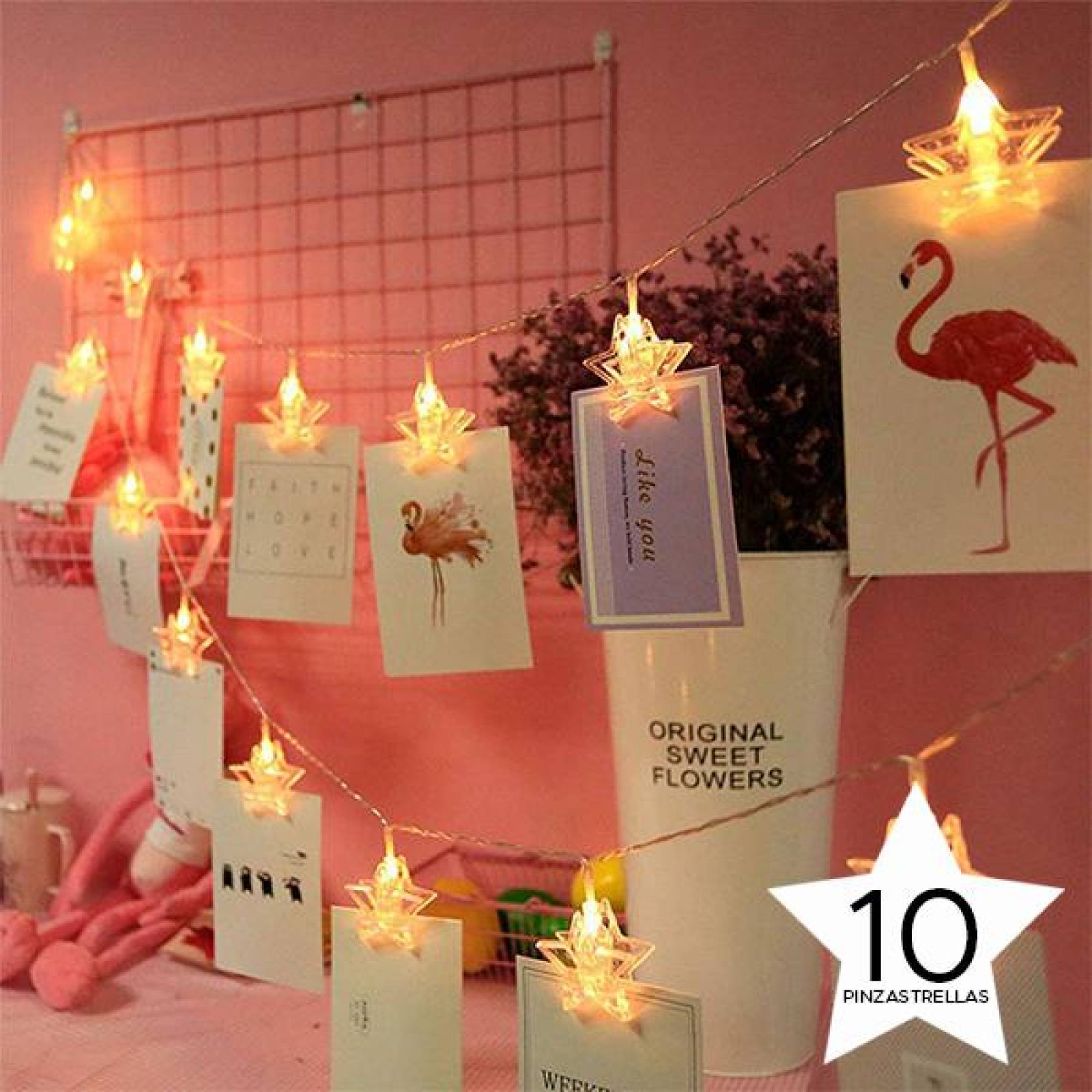 SERIE DE LUZ EN FORMA DE ESTRELLAS CON PINZAS 