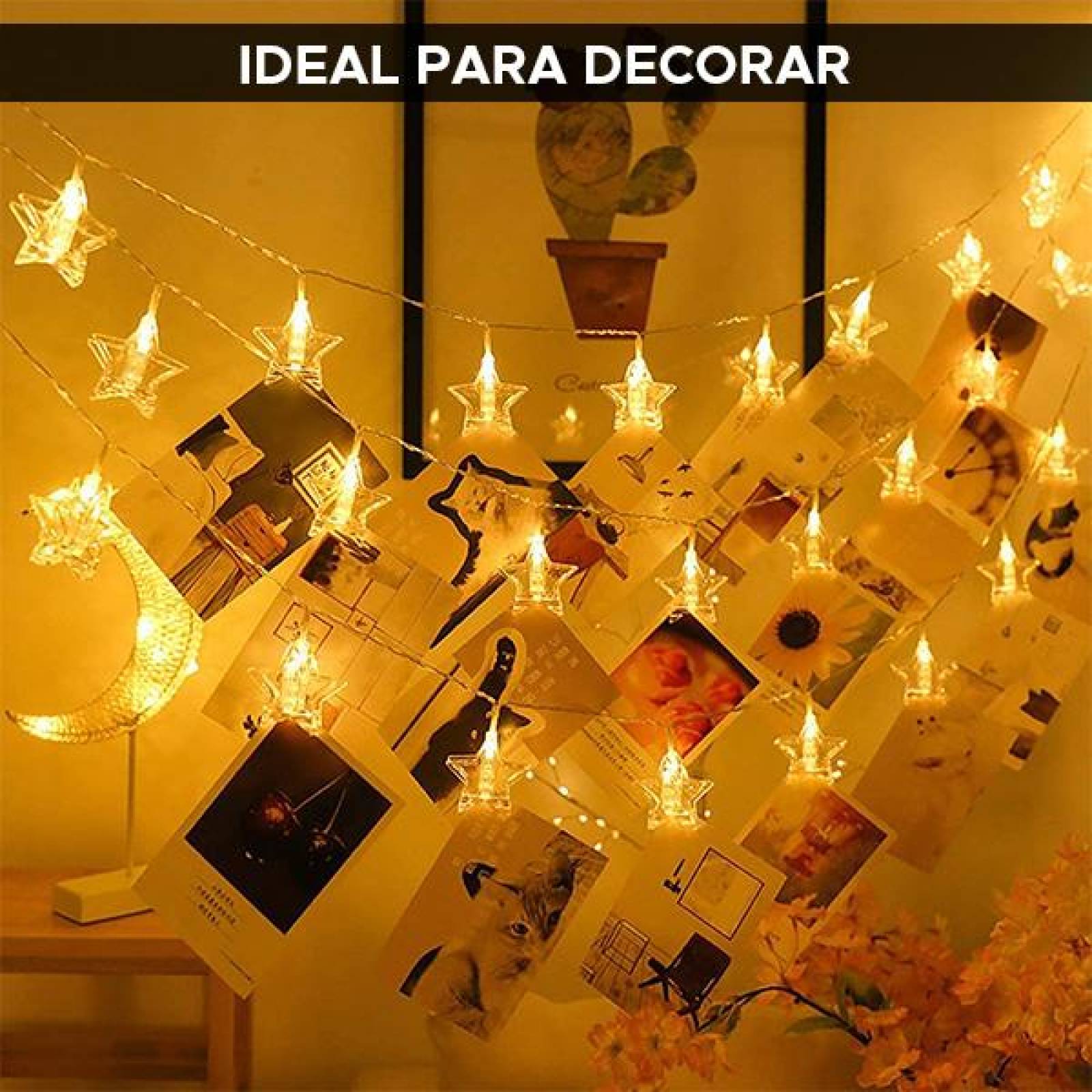 SERIE DE LUZ EN FORMA DE ESTRELLAS CON PINZAS 