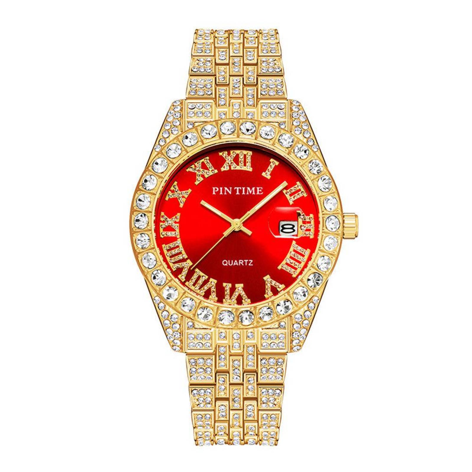 Reloj Pintime Dorado con Dial Rojo y Cristales Ajustable