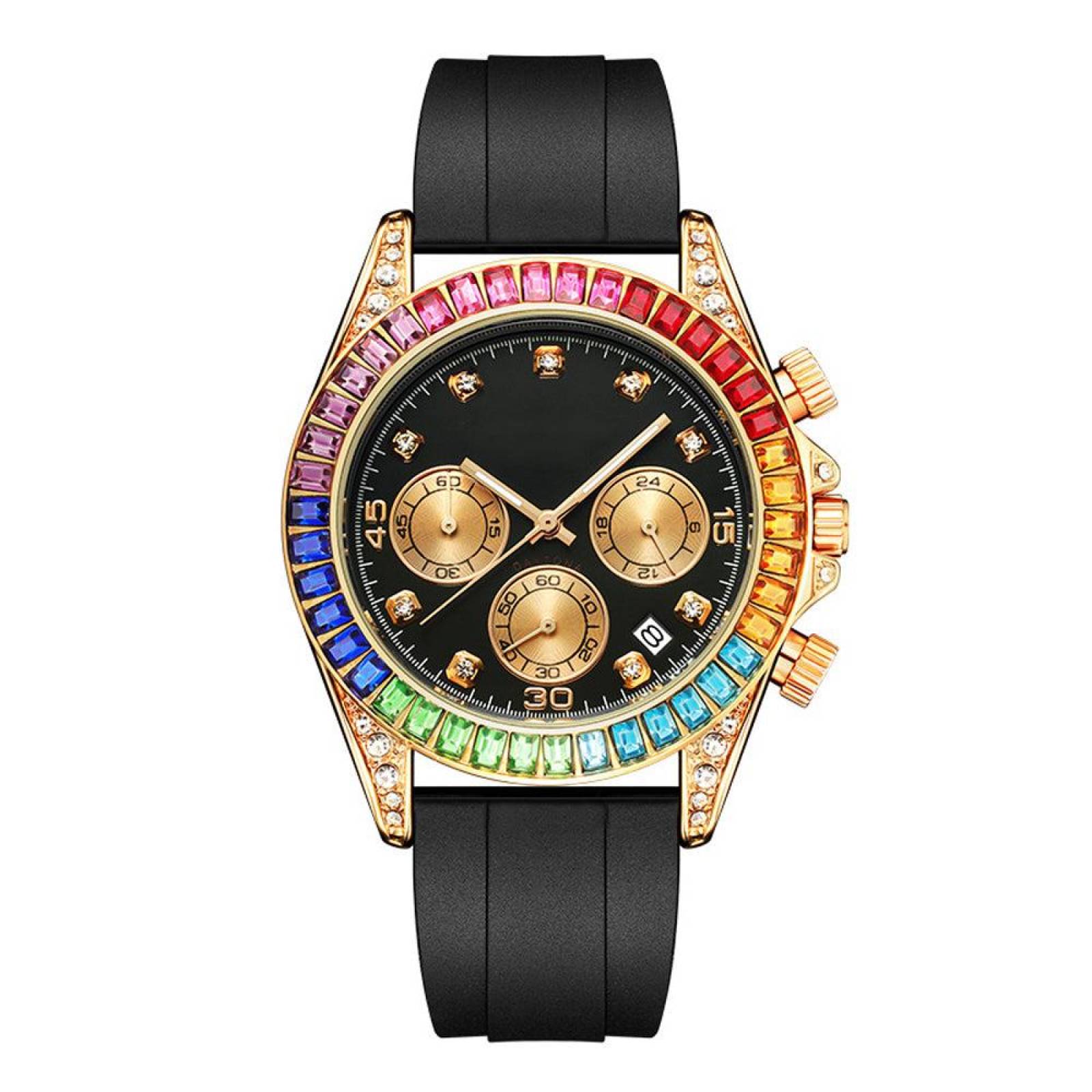 Reloj Pintime Negro con Dial Negro y Cristales de Colores Ajustables 