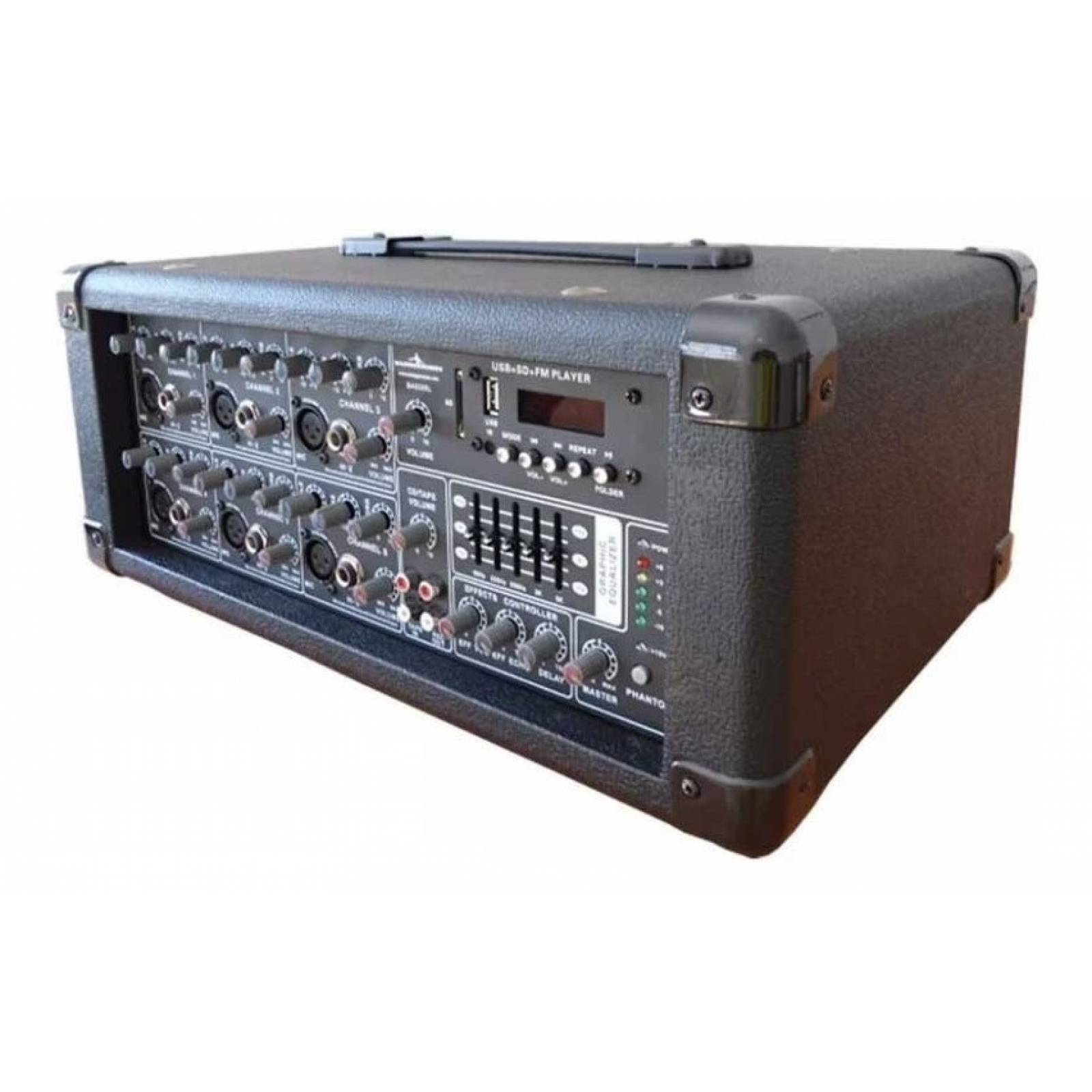 Mezcladora Amplificada 200 Watts Rms Bluetooth Usb sd 6ch