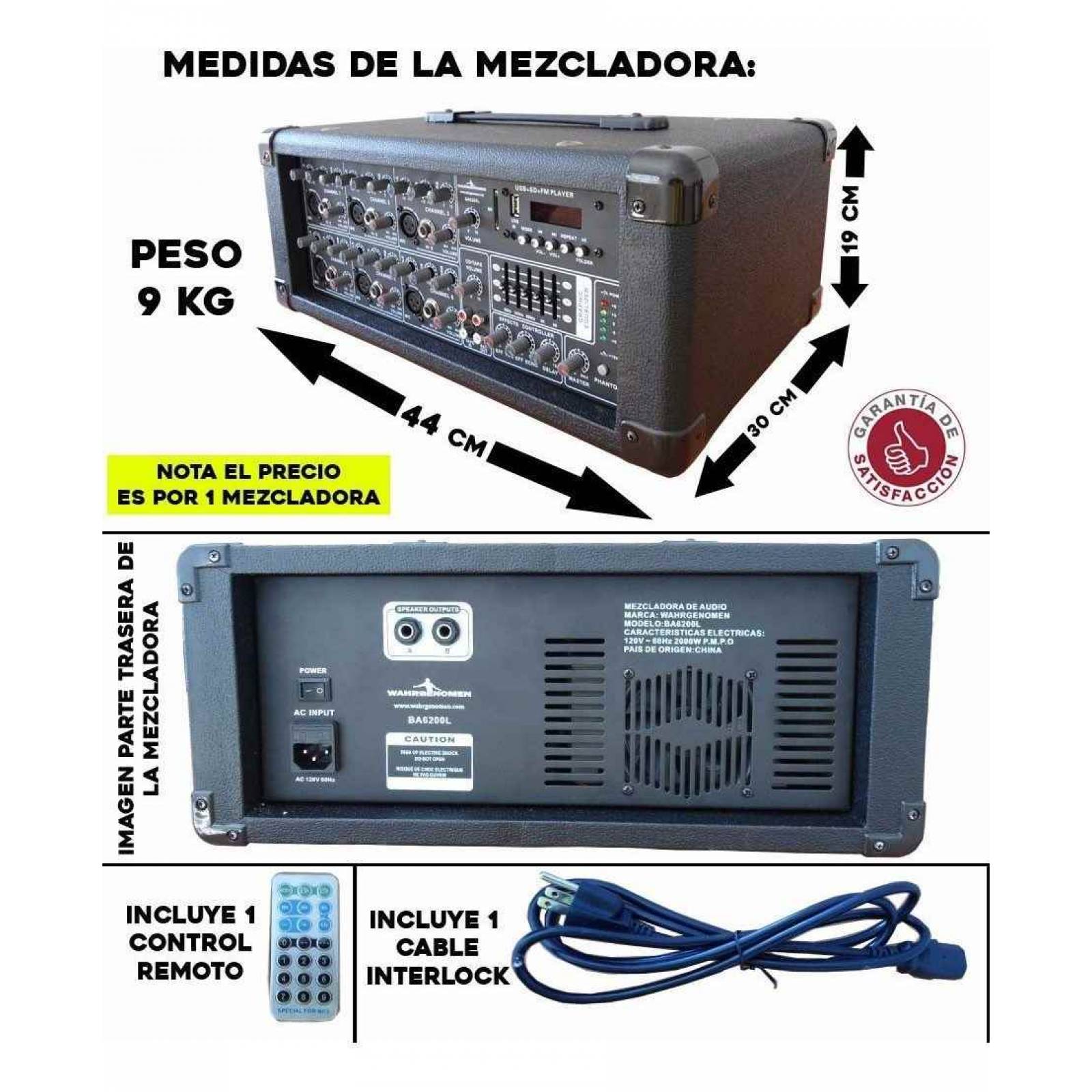 Mezcladora Amplificada 200 Watts Rms Bluetooth Usb sd 6ch