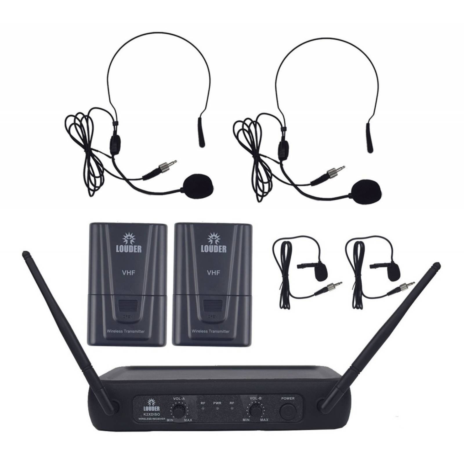 K2XDISO Set 2 Micrófonos Diadema o Solapa Inalámbricos VHF