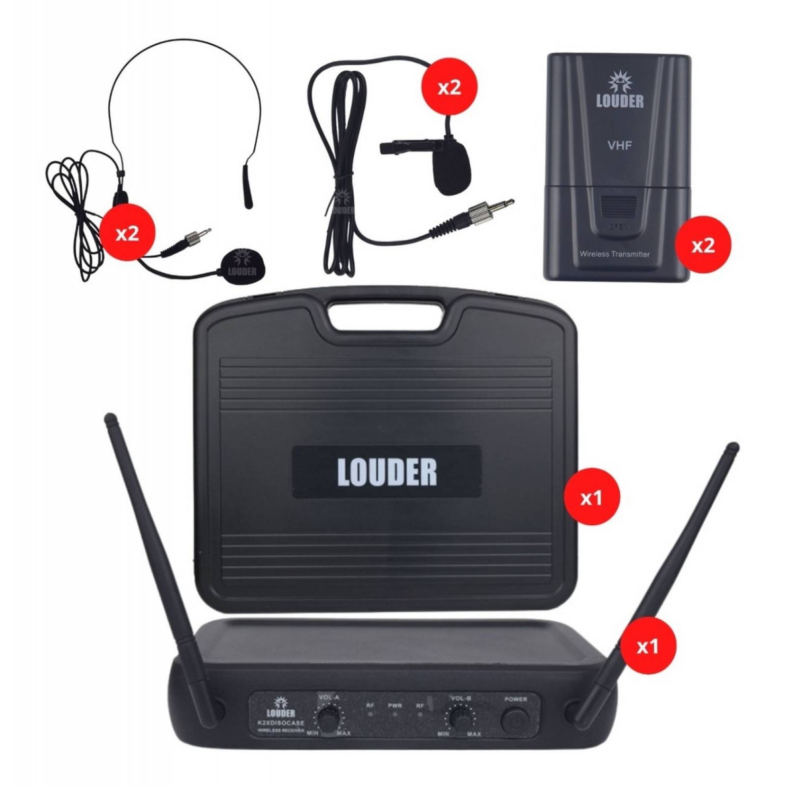 Set 2 Microfonos Diadema Solapa Inalambricos Vhf Con Estuche