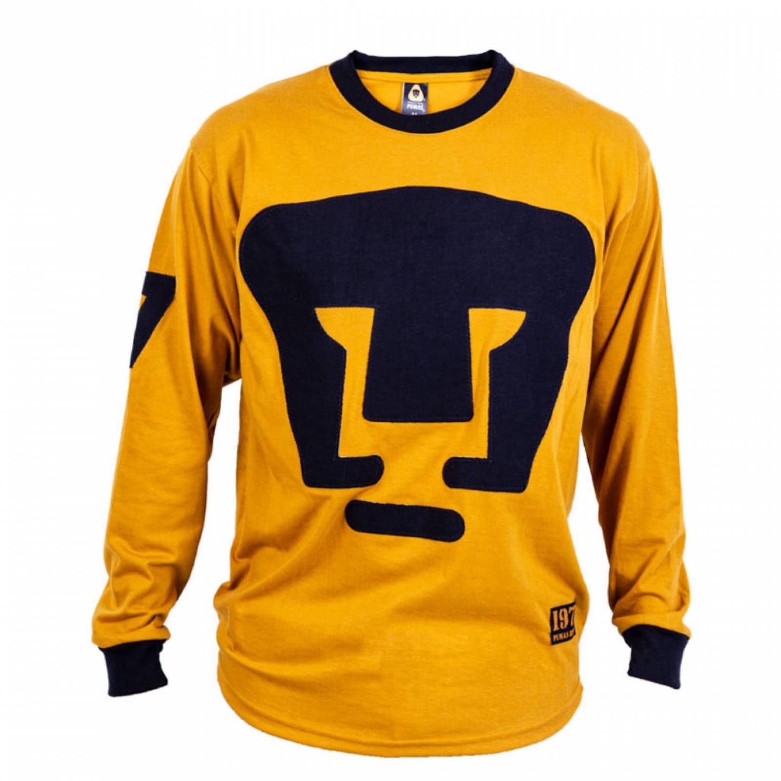 Playera Retro Manga Larga 1977 Pumas Hombre Oro