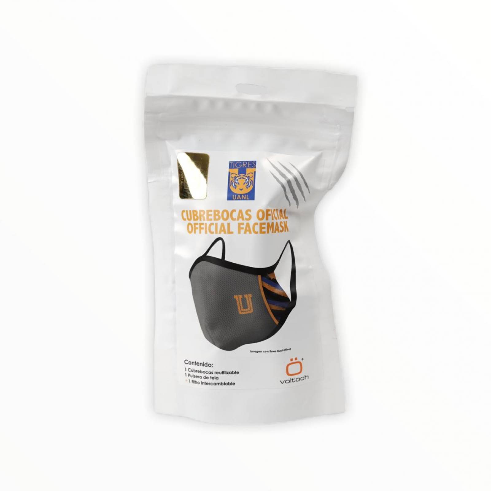 Cubrebocas Reutilizable Tigres UANL Con Filtro Carbón Activado
