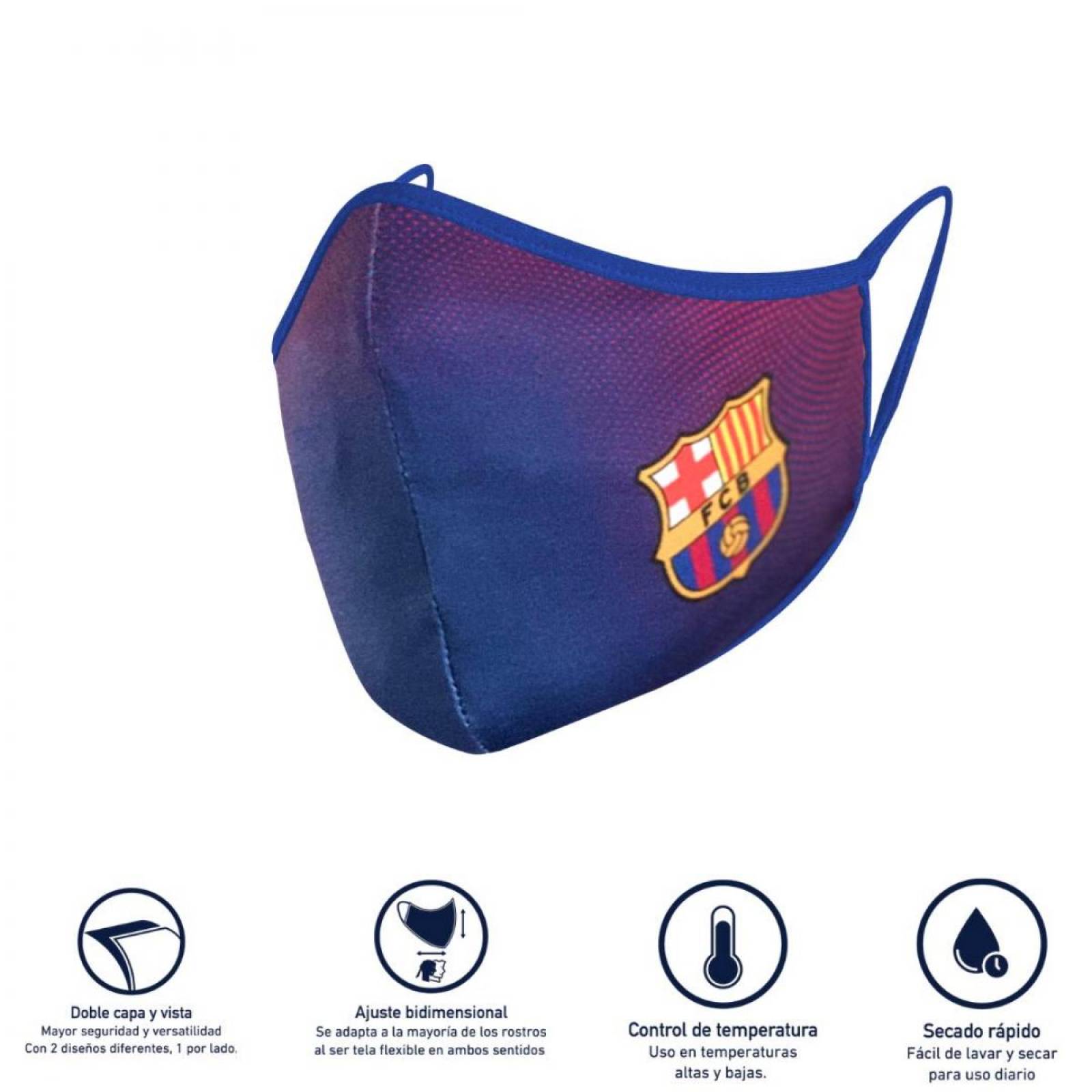 Cubrebocas Doble Vista Fanatiker Barcelona Reutilizable