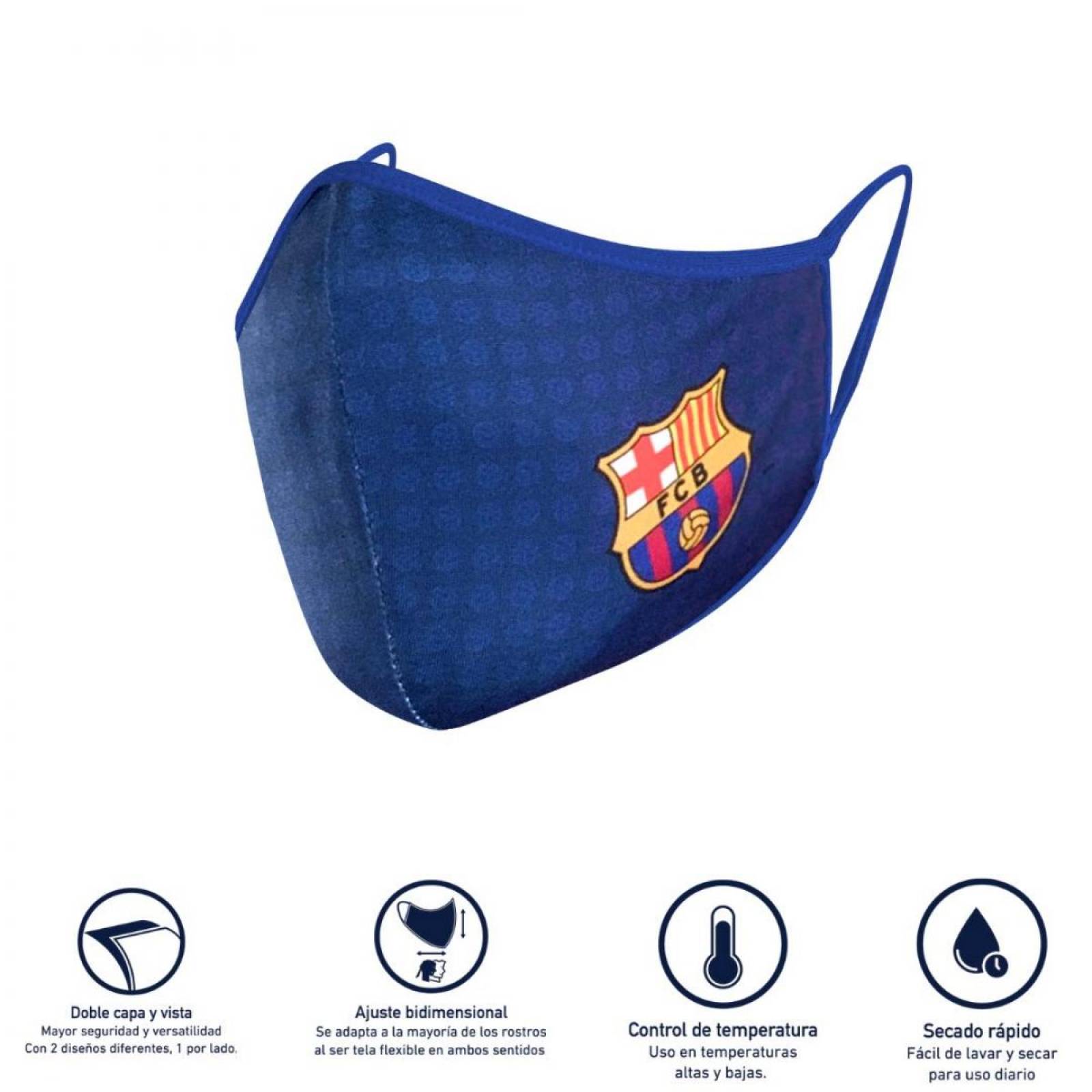 Cubrebocas Doble Vista Fanatiker Barcelona Reutilizable