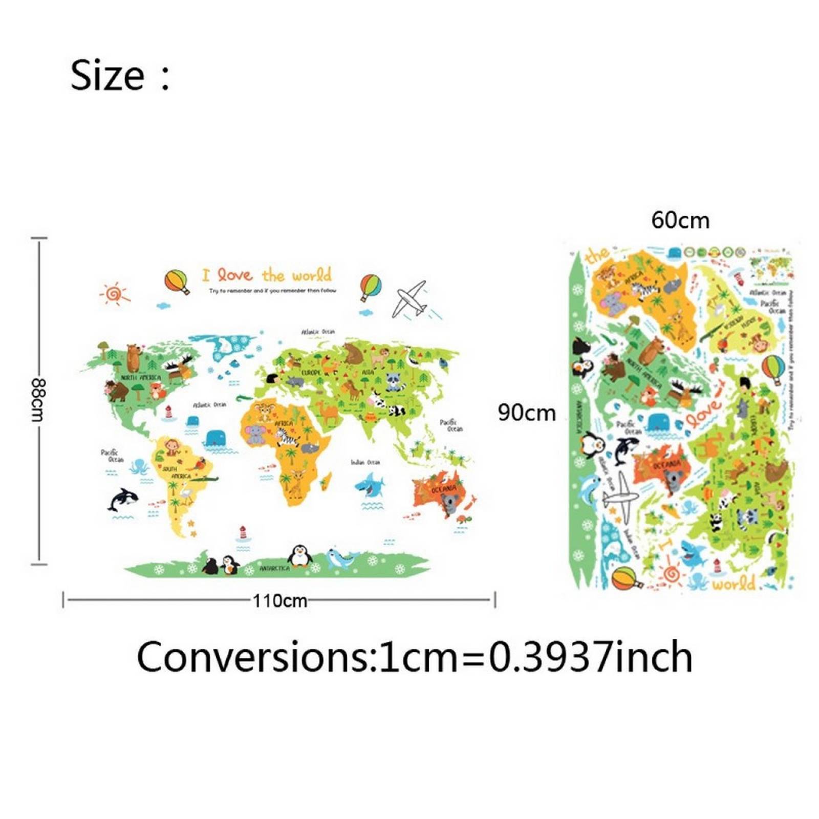 Vinil Mapa del Mundo Dibujos Animados, Para sala o habitacion