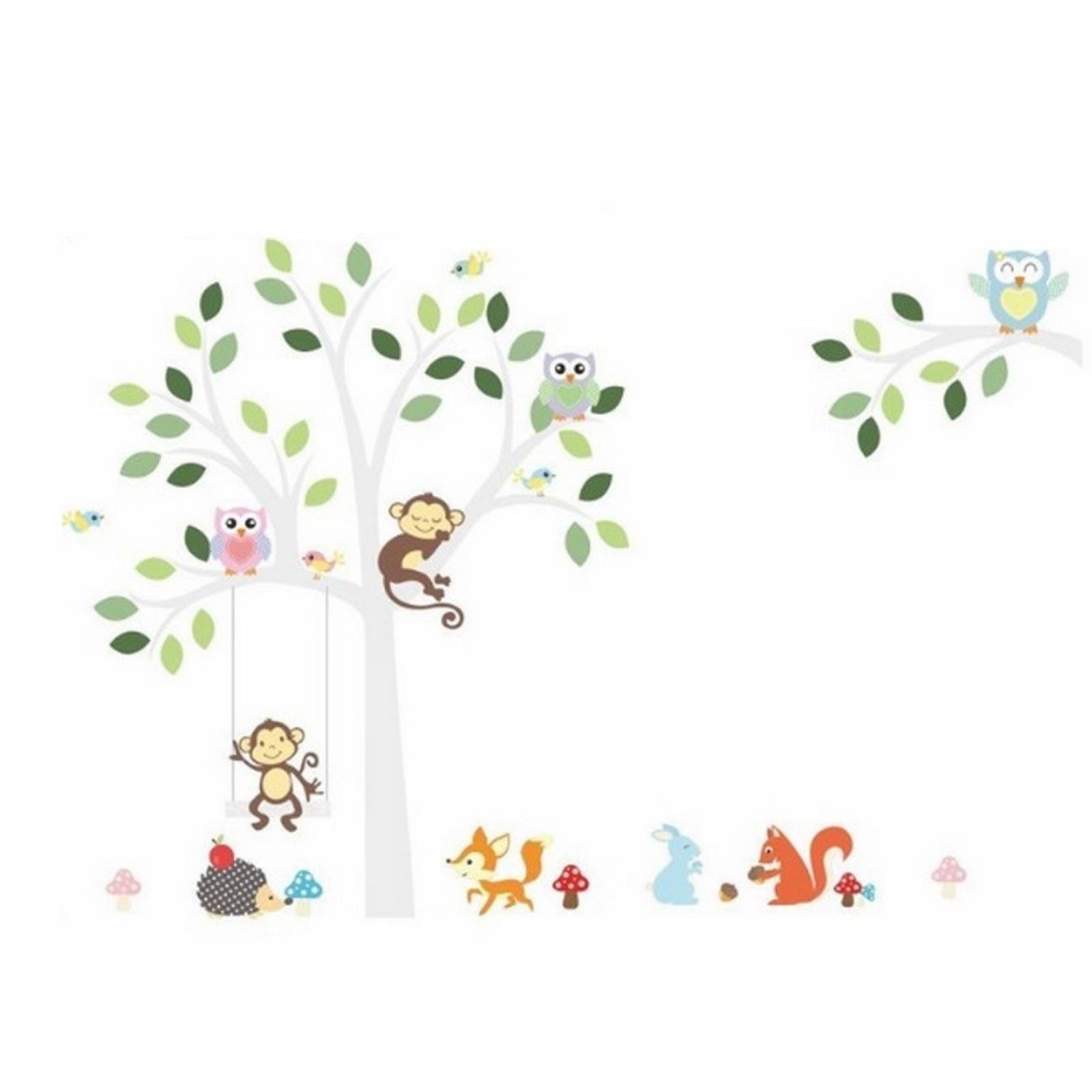 Vinil Infantil Árbol Selva Animales del Bosque Búho Cuarto