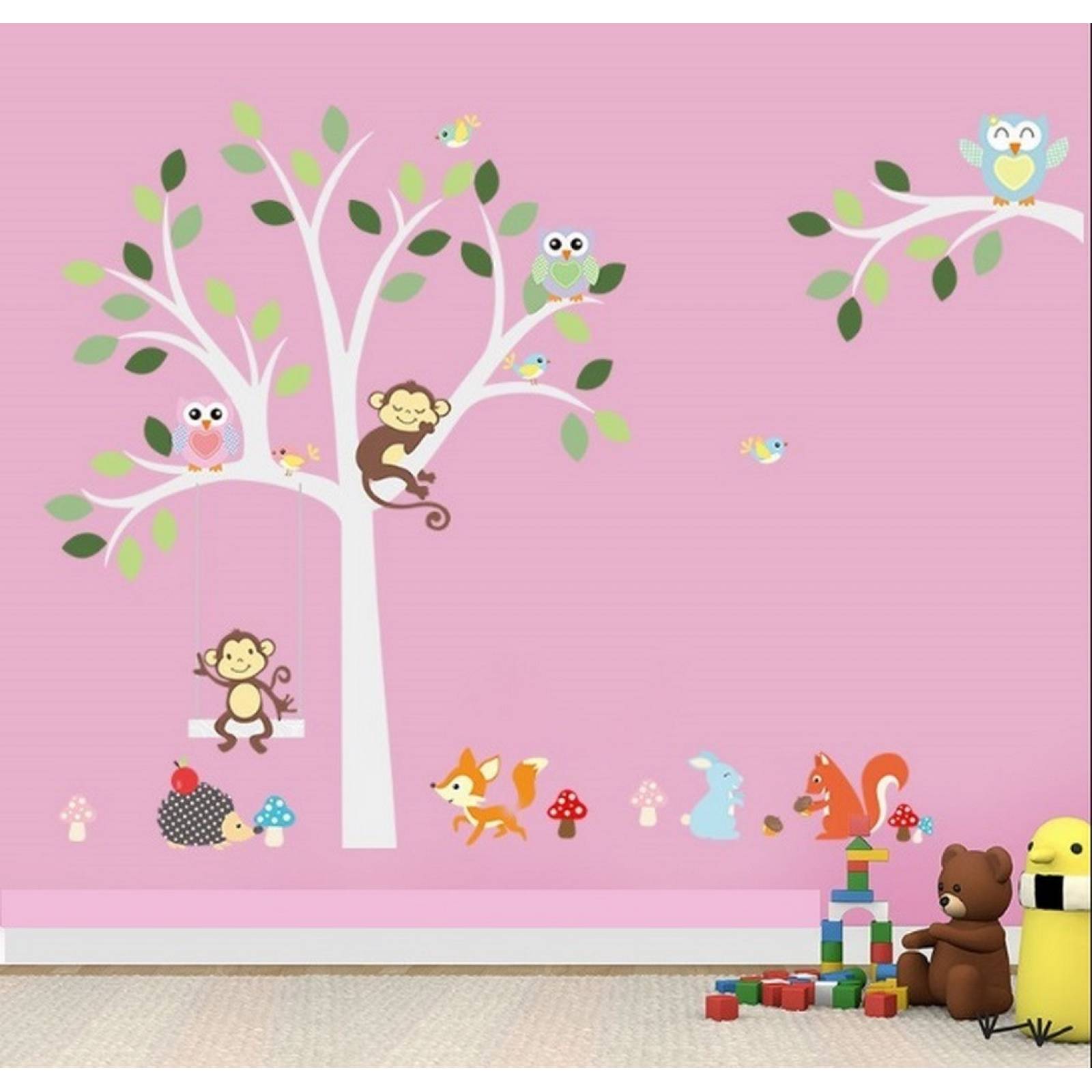 Vinil Infantil Árbol Selva Animales del Bosque Búho Cuarto