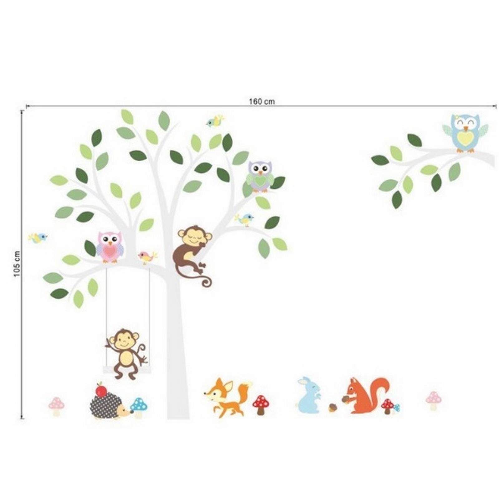 Vinil Infantil Árbol Selva Animales del Bosque Búho Cuarto