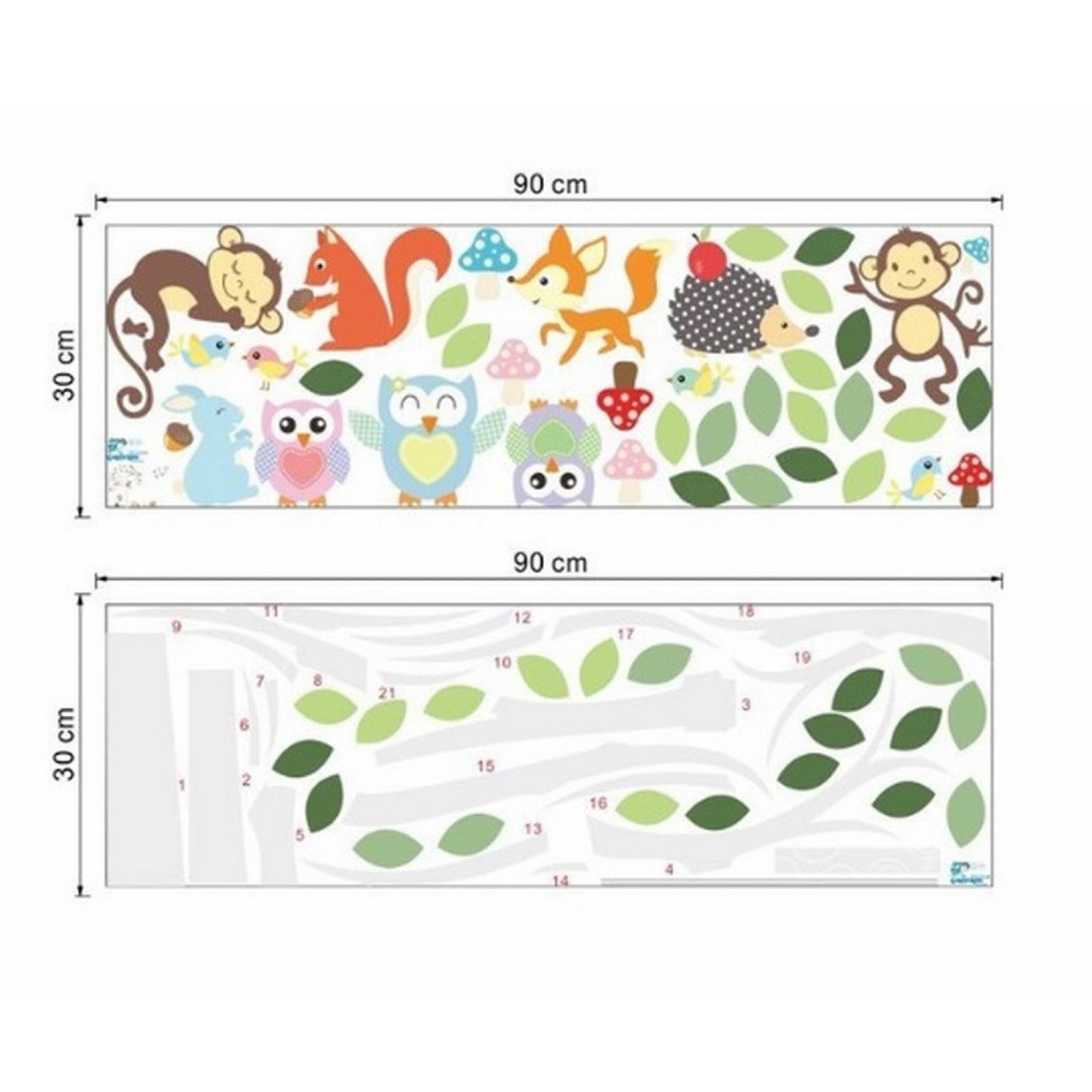 Vinil Infantil Árbol Selva Animales del Bosque Búho Cuarto