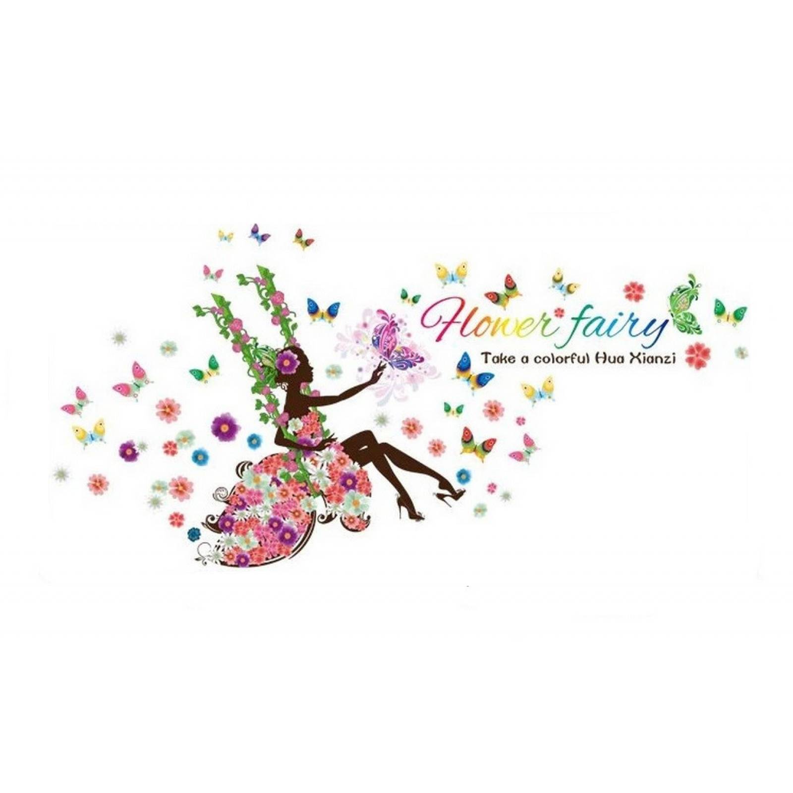 Vinil Decorativo Hada En Columpio Y Mariposas Sala Estancia