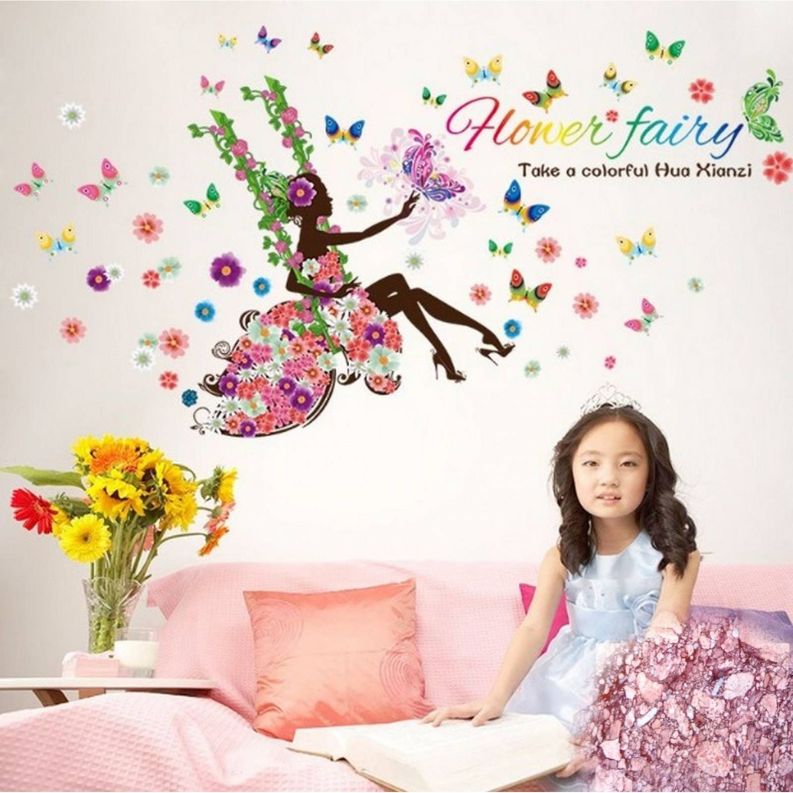 Vinil Decorativo Hada En Columpio Y Mariposas Sala Estancia