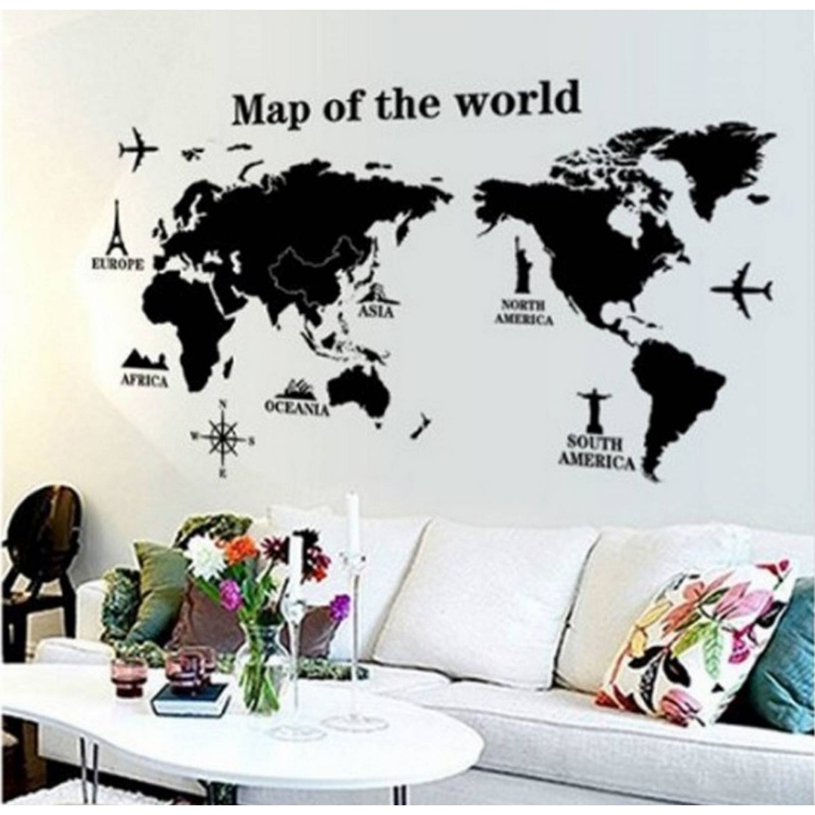 Vinil Decorativo Sala Habitación Estancia Mapa Mundial Mural