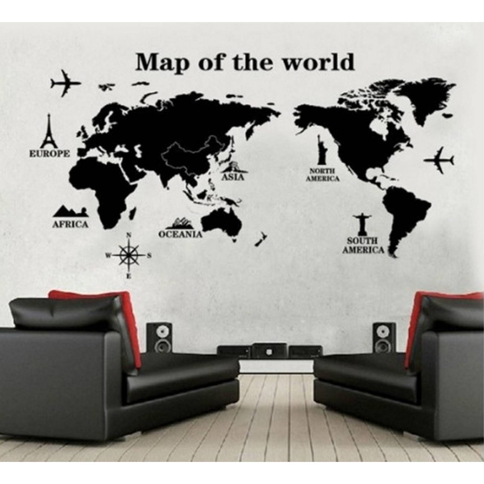 Vinil Decorativo Sala Habitación Estancia Mapa Mundial Mural