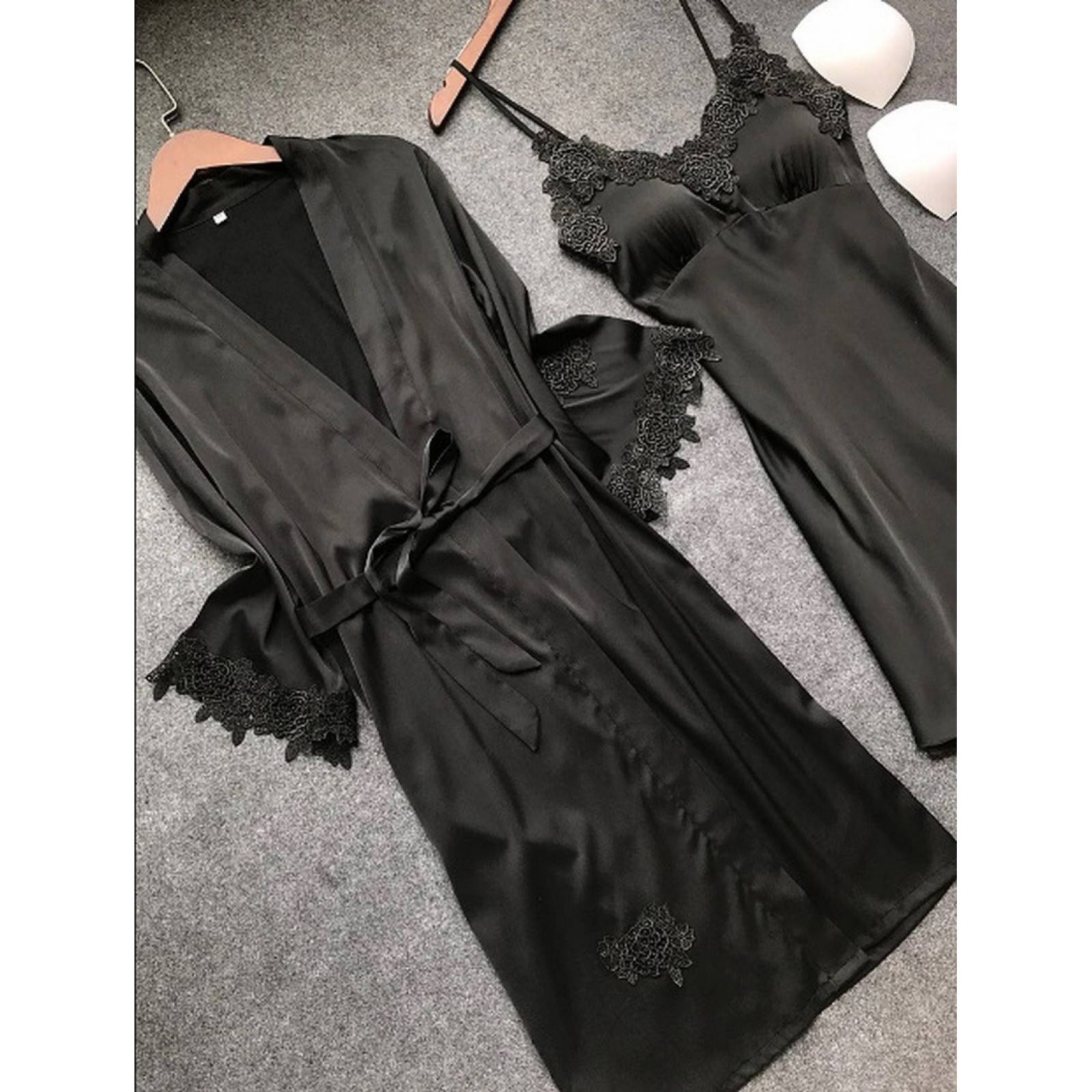 Set De Pijama Dama Sexi Ropa De Dormir Bata De Seda 5 Piezas