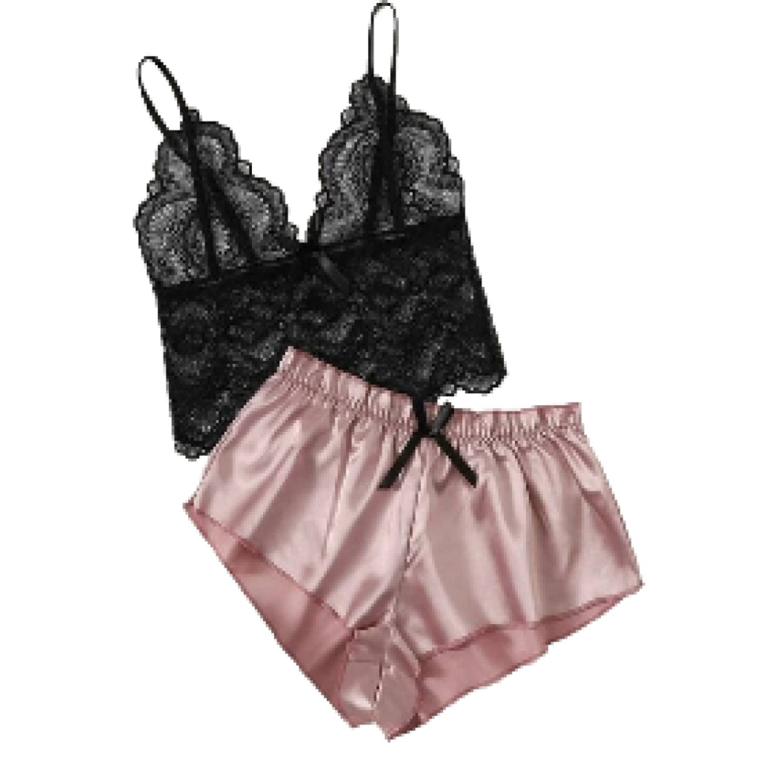Coordinado Lencería Sexi Top Encaje / Shorts Pijama Dormir