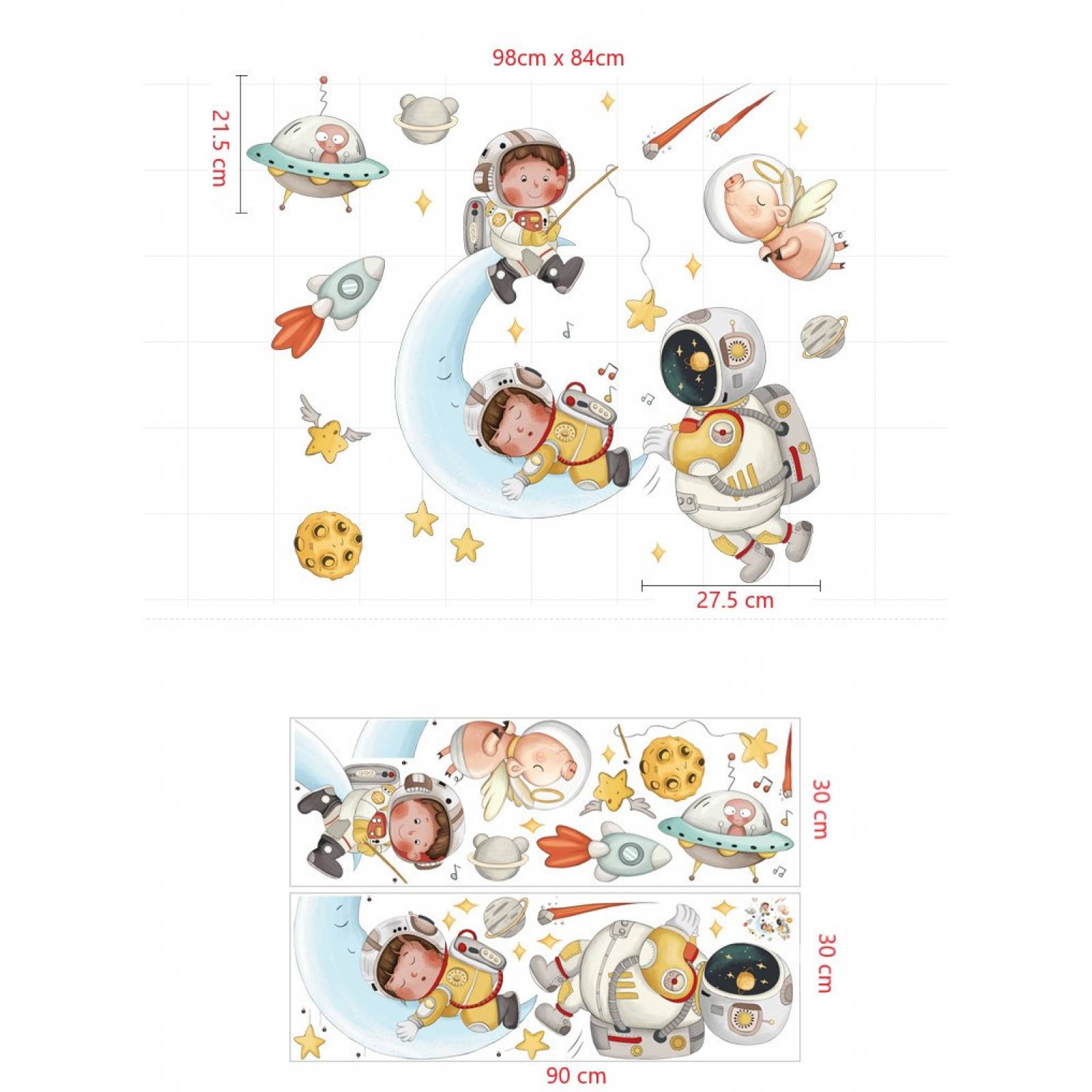 Vinil Decorativo Astronauta Nave Espacial Luna Niño Bebé