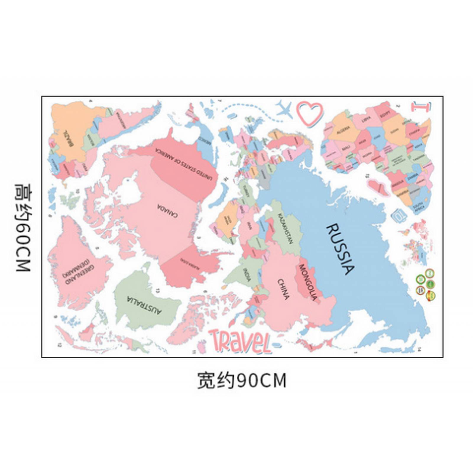 Vinil Decorativo Mapa Mundial Mapamundi Sala Habitación