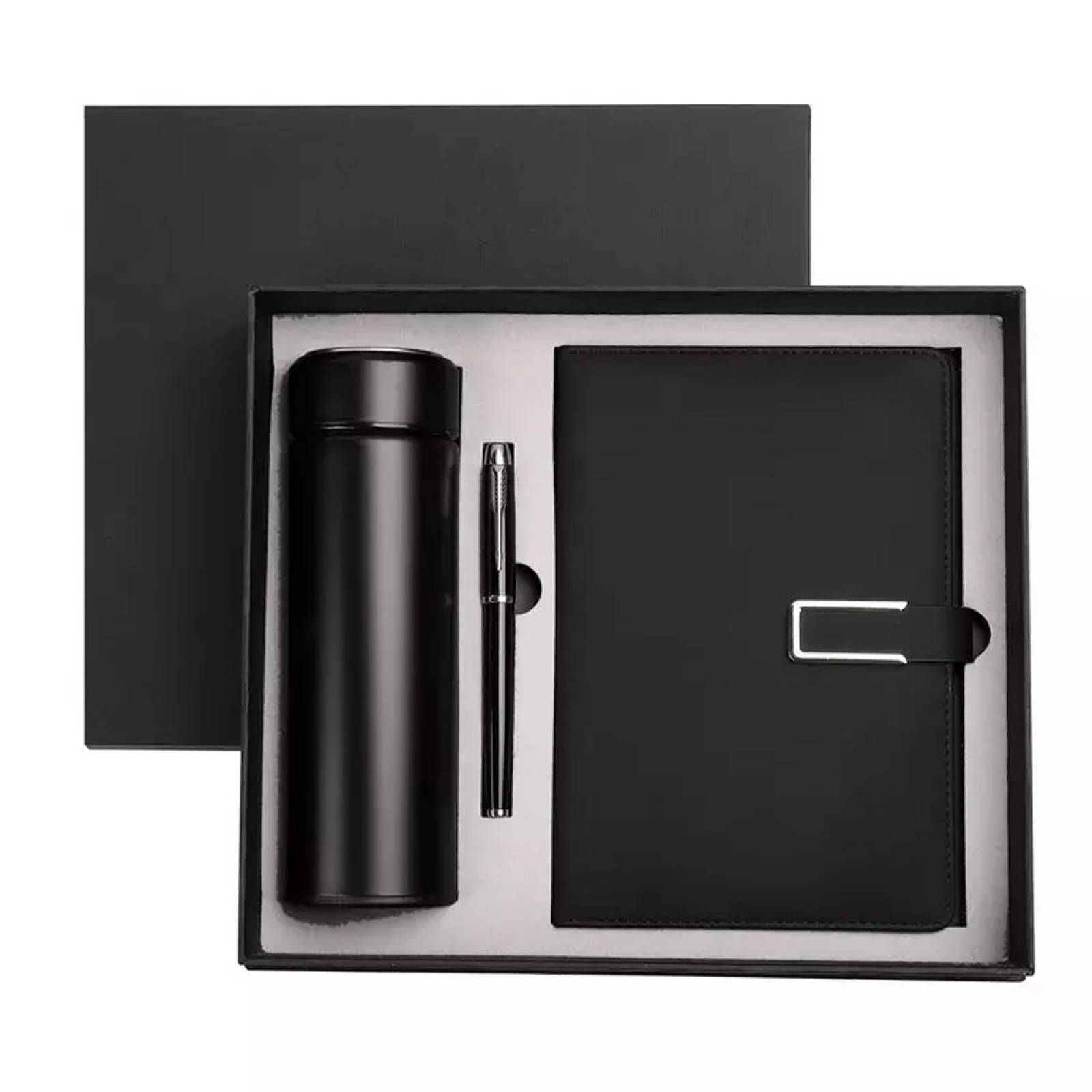 Caja Regalo Cuaderno Agenda De Cuero Con Bolígrafo y Termo