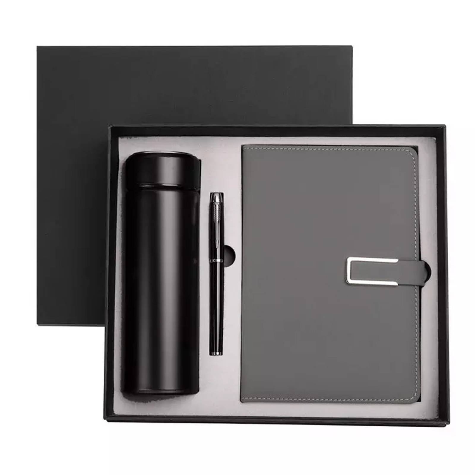 Caja Regalo Cuaderno Agenda De Cuero Con Bolígrafo y Termo