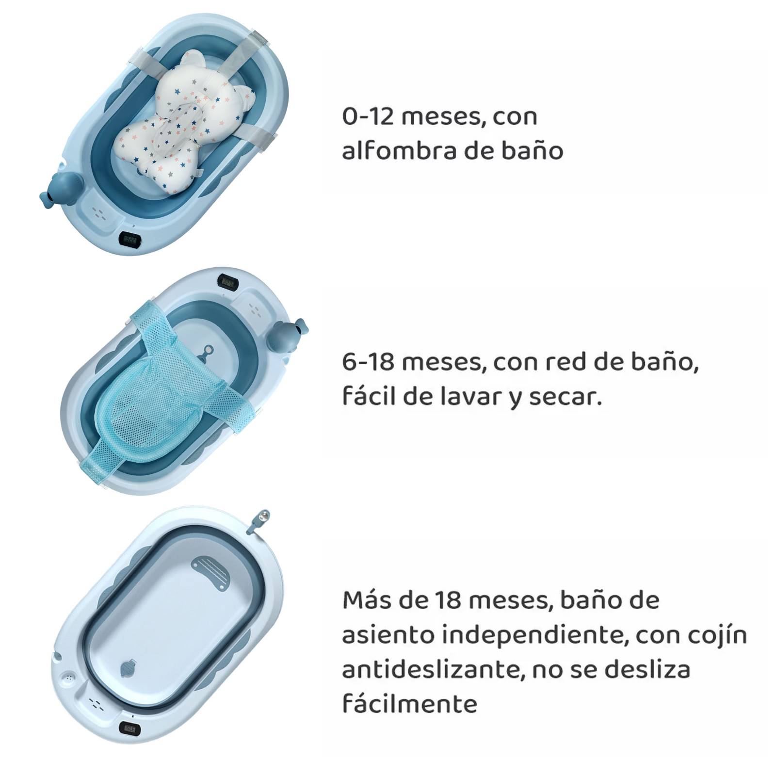 Bañera Tina De Baño Para Bebe Plegable Portátil Con Cojín