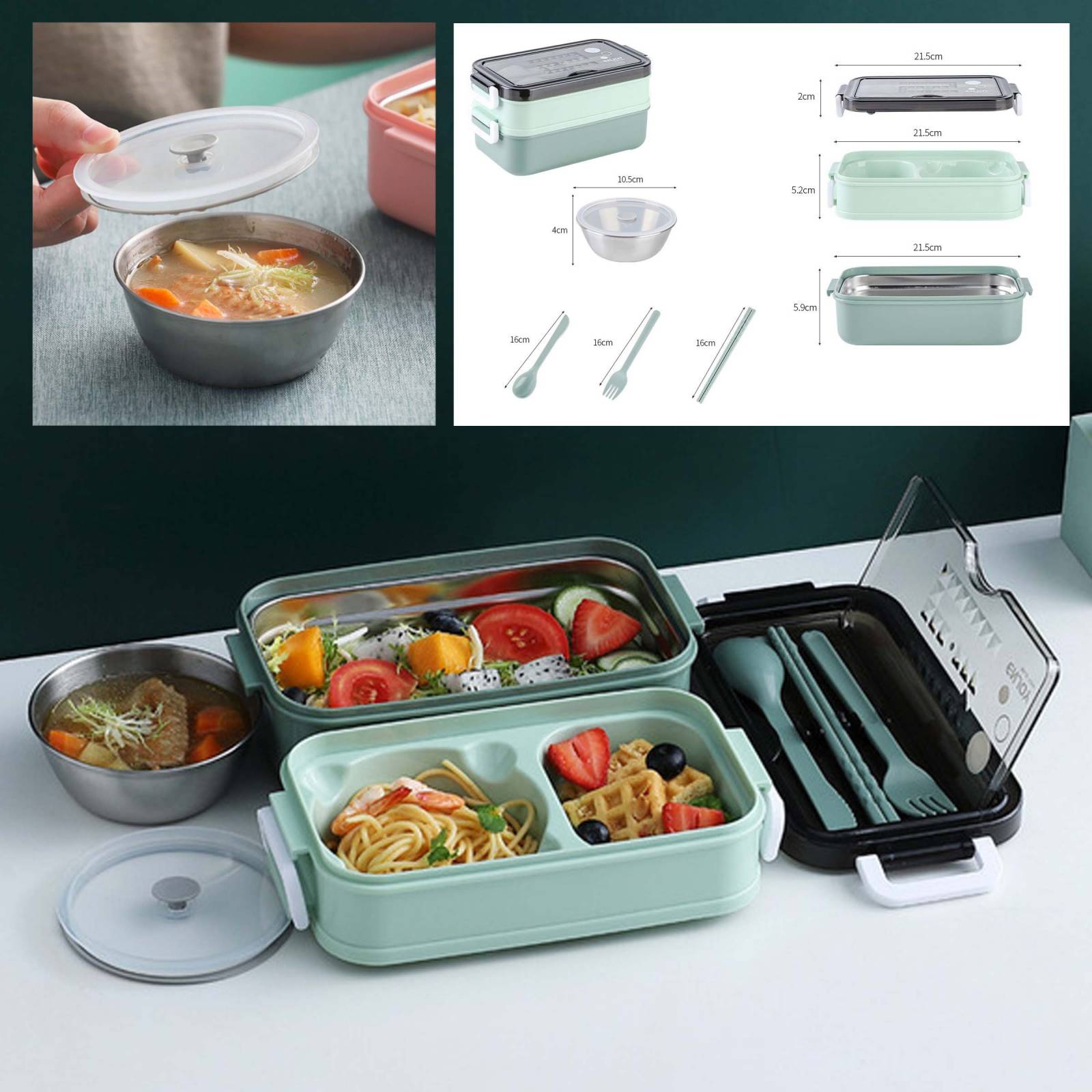 Lonchera Topper Lunch Box Charola Acero Inoxidable 1100ml