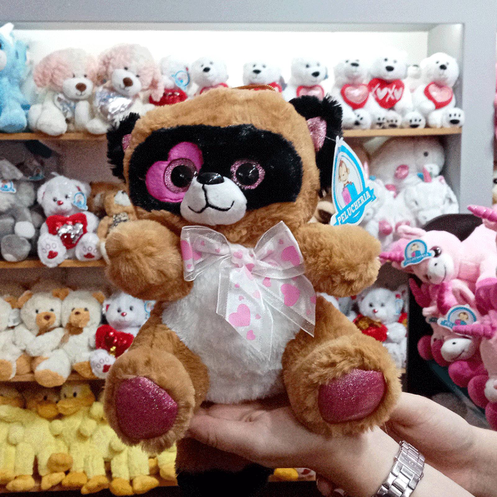 Mapache de peluche con ojos brillantes 23cm PELUCHERIA