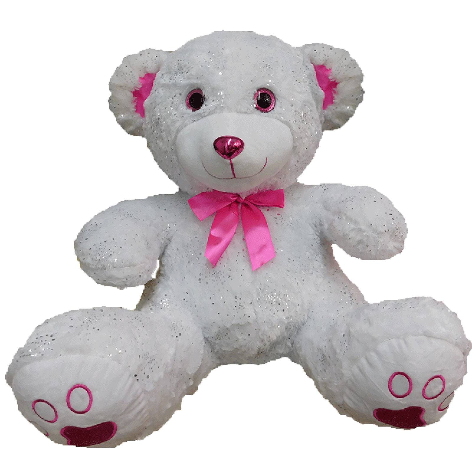 Oso de peluche color blanco con moño rosa PELUCHERIA