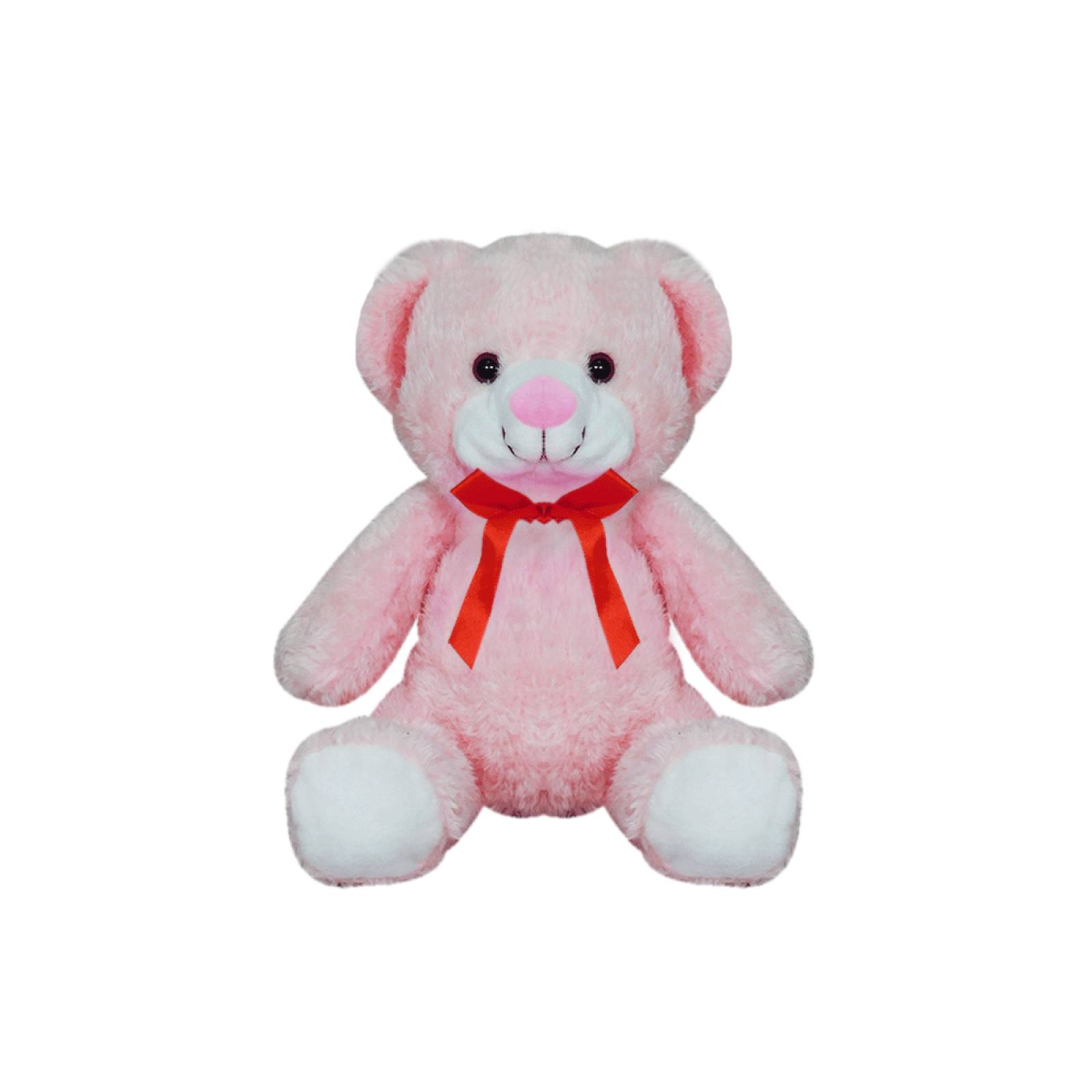 Oso de peluche color rosa con moño rojo 23cm PELUCHERIA