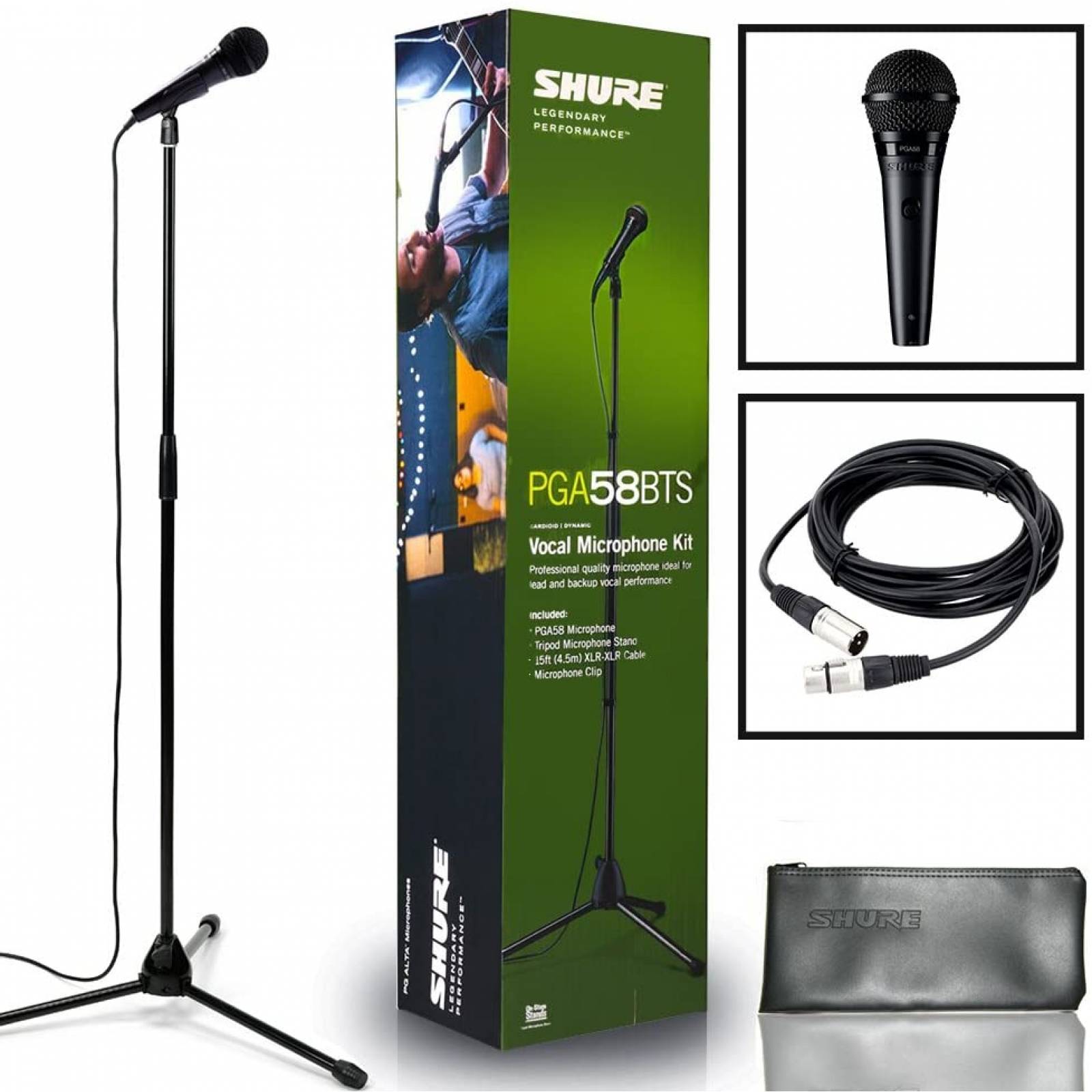 Paquete de Micrófono Shure PGA58-XLR con Pedestal y cable Original