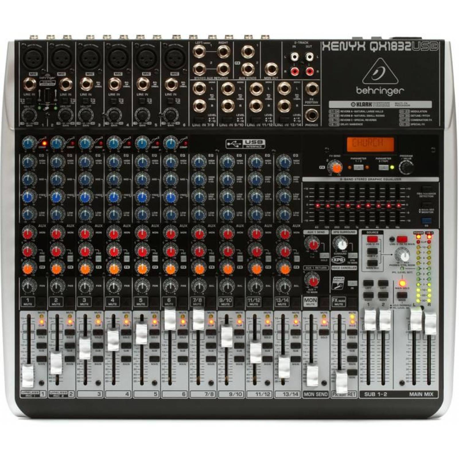 Behringer QX1832USB Mezcladora Análoga Premium 18 Canales con Efectos y USB