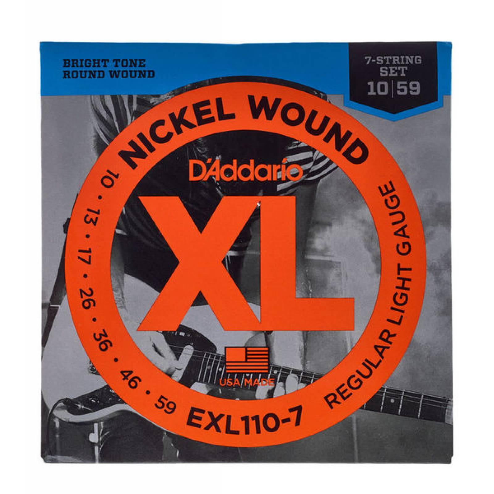 Cuerdas para Guitarra Eléctrica de 7 Cuerdas Regular Light D Addario EXL-1107-Plata