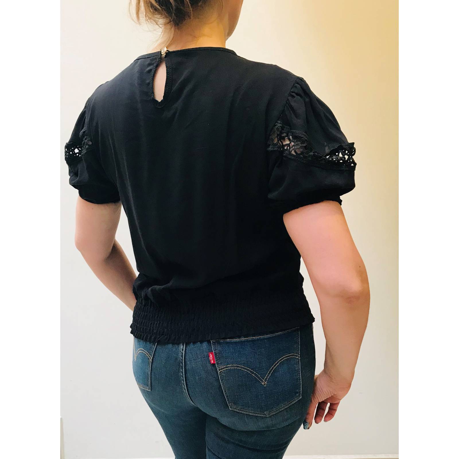 Blusa para dama mujer casual manga corta de encaje transparente Miss Tian